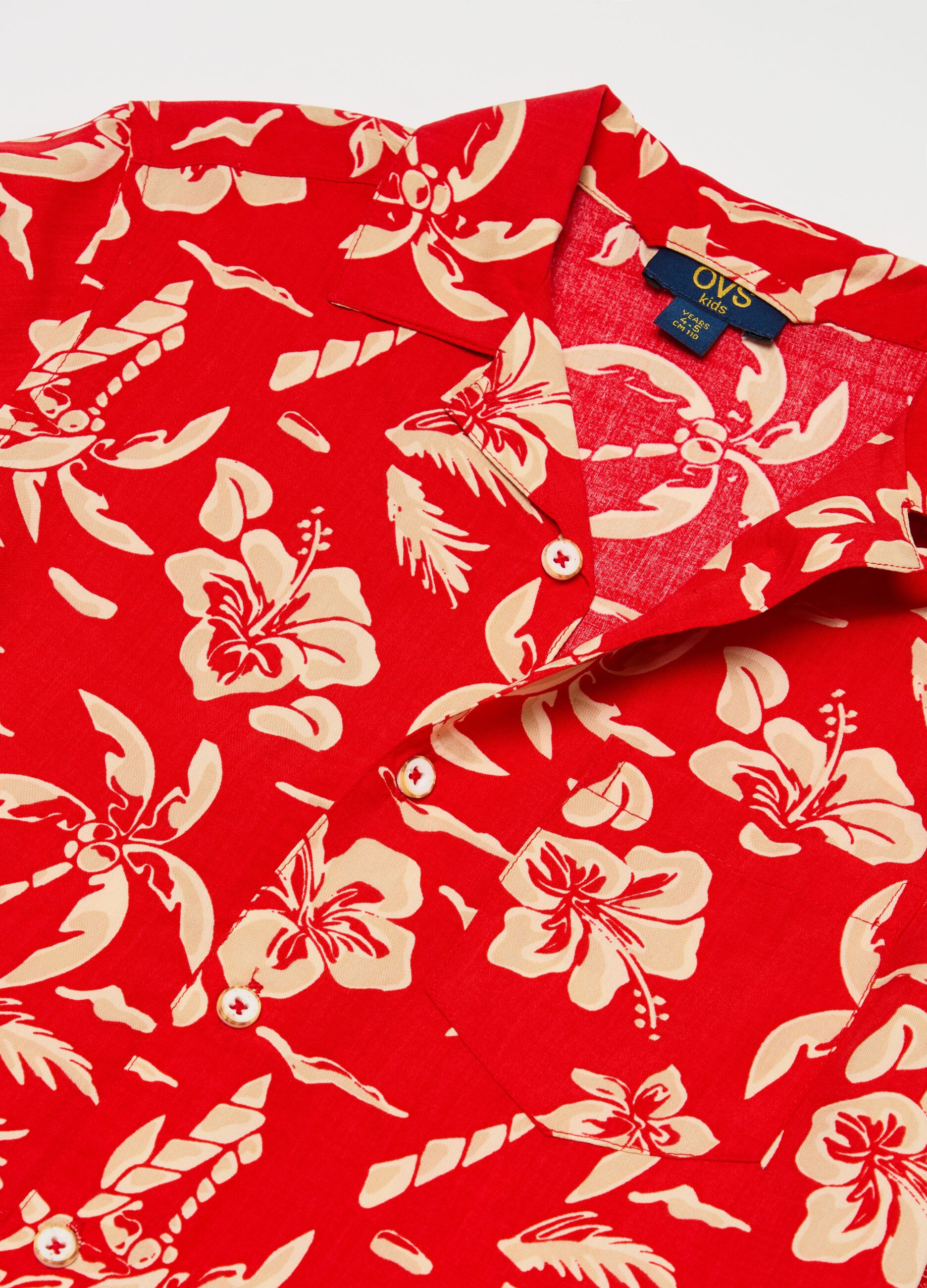 Camicia a maniche corte stampa fiori tropicali
