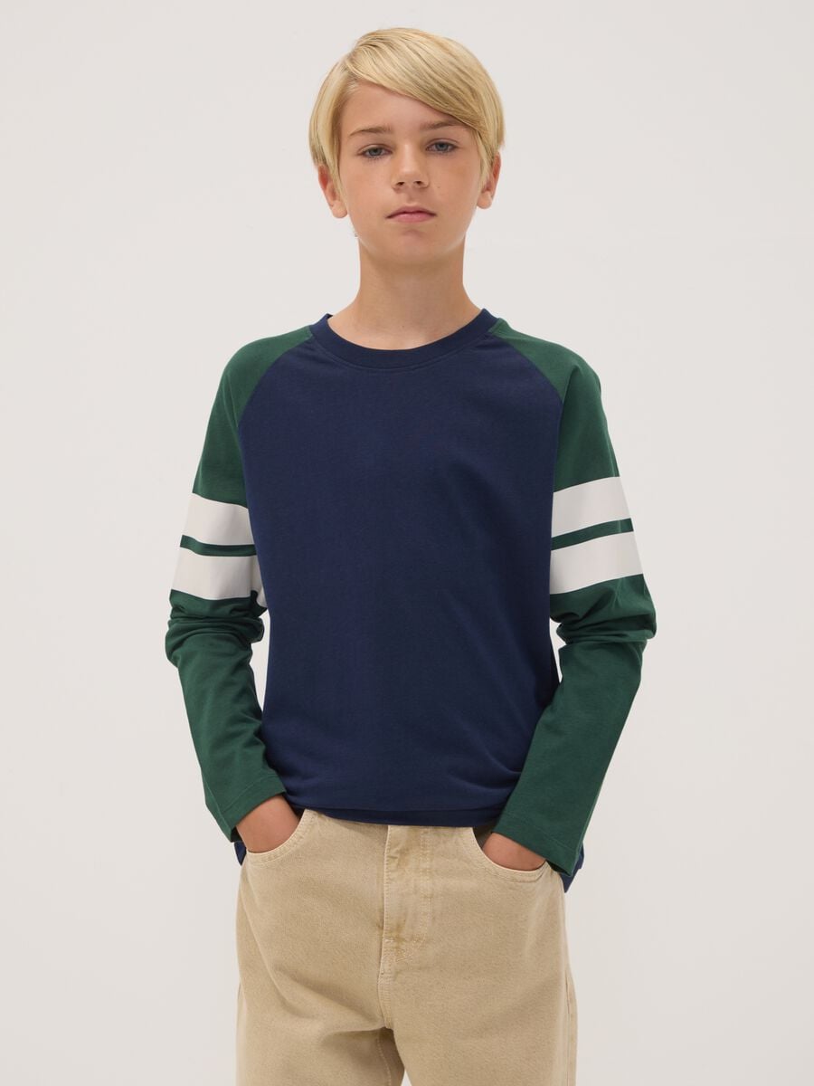 T-shirt blu in puro cotone organico con girocollo_1