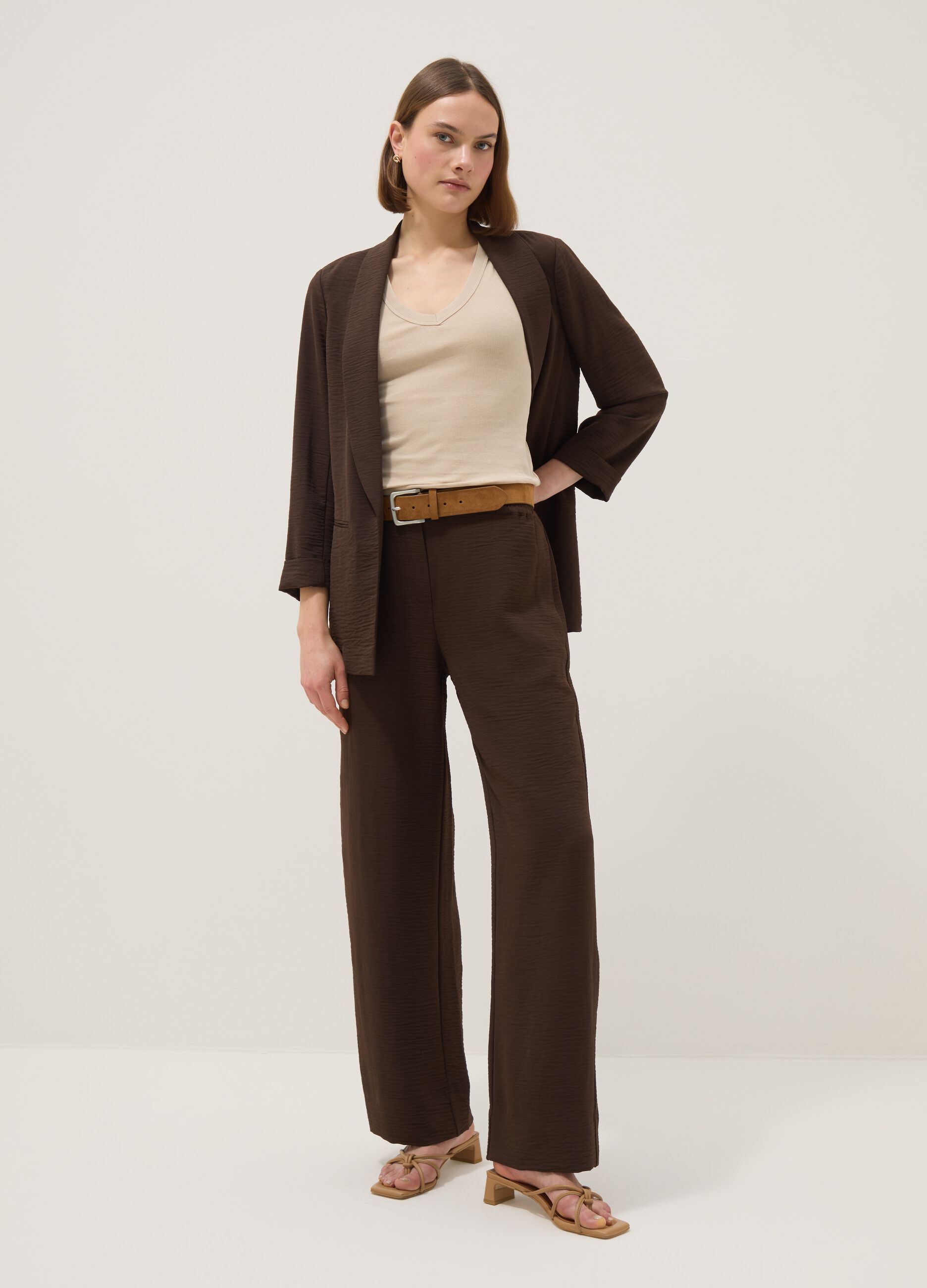 Brown buttonless regular-fit blazer