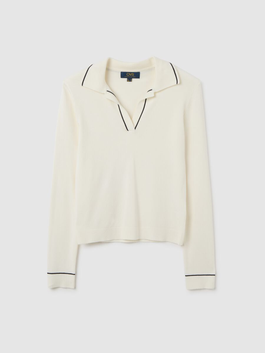 White Polo Sweater in Viscose Blend_0
