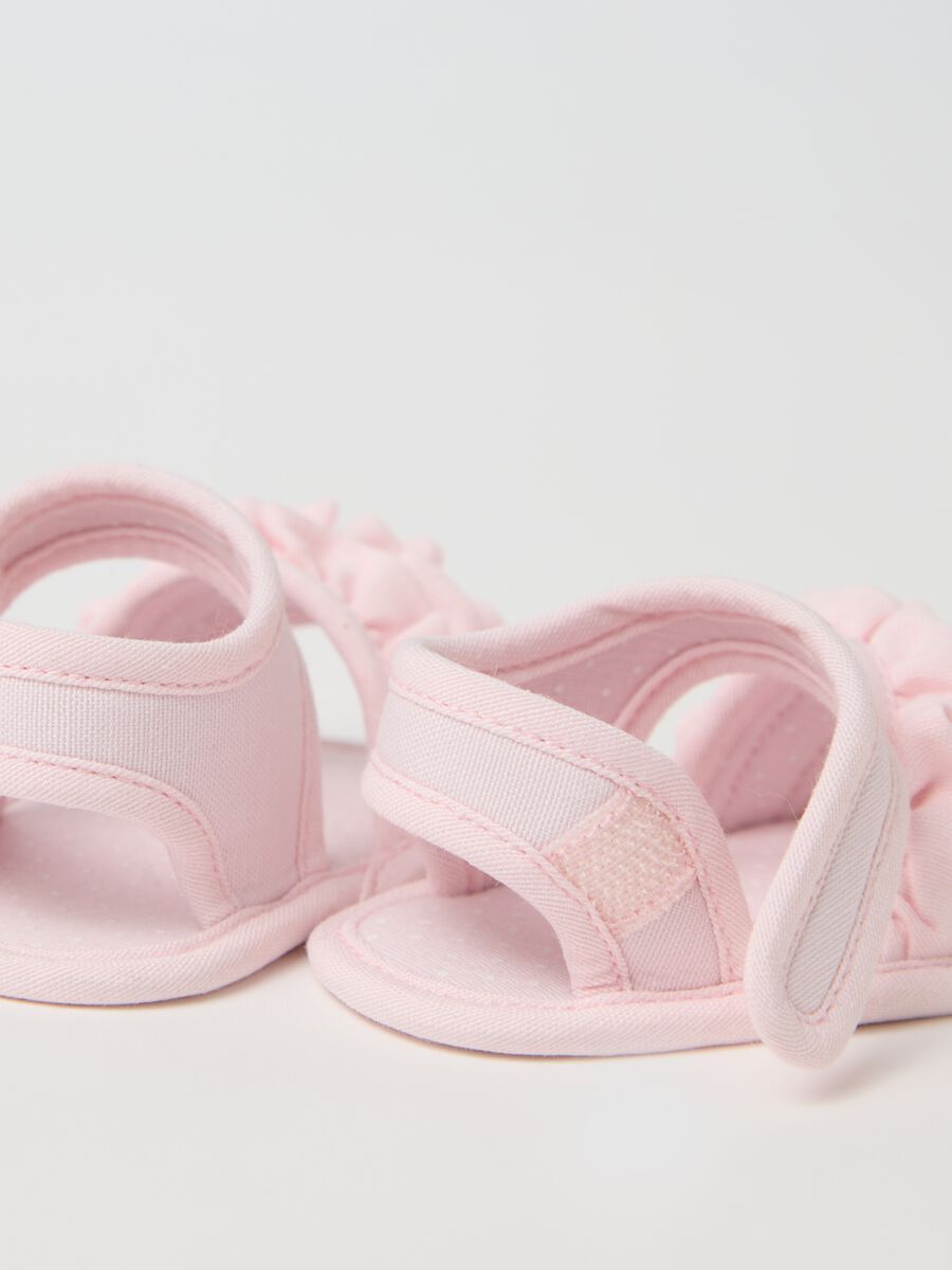 Pink cotton sandals with frills_1