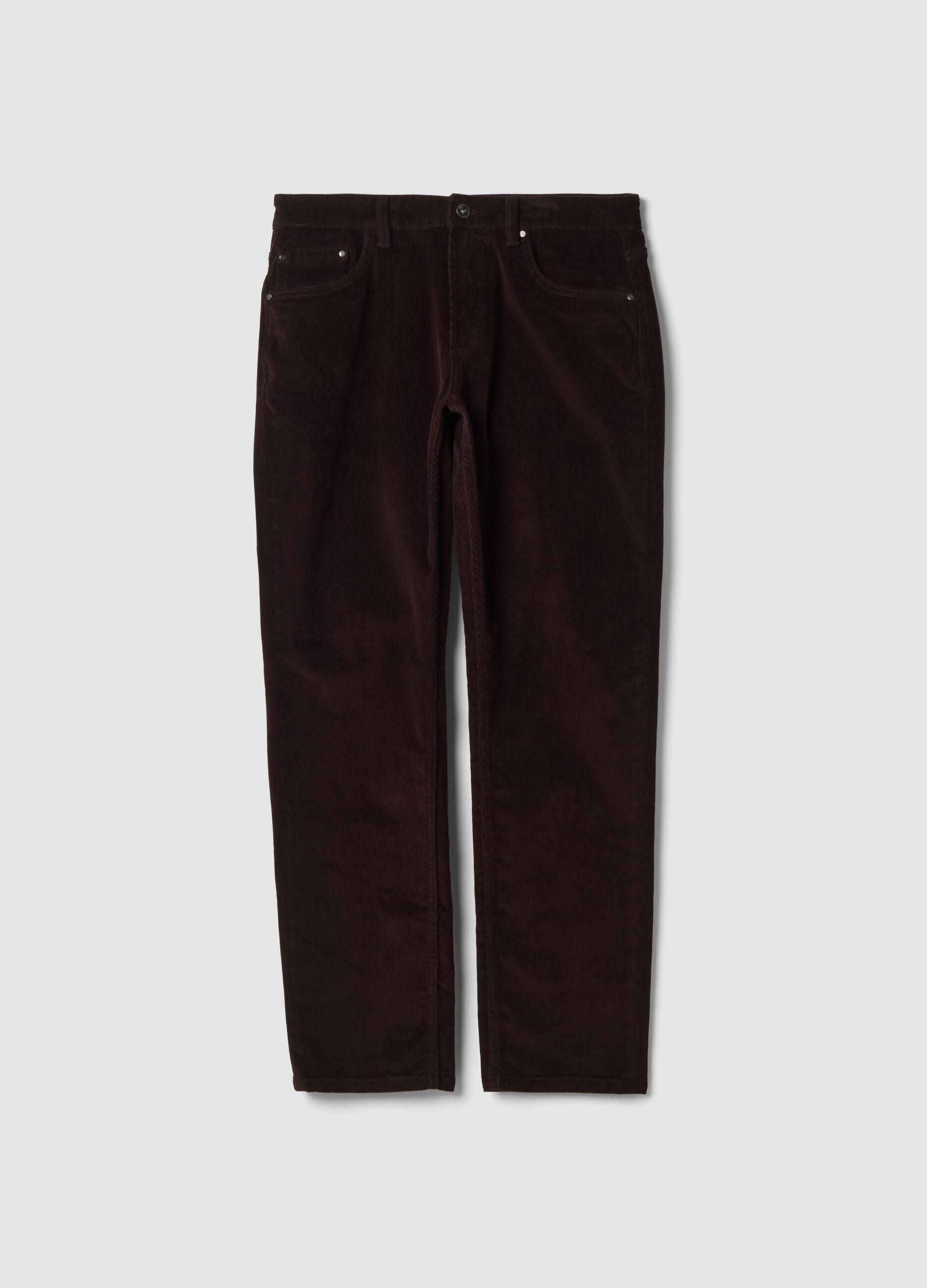 Pantaloni marroni in cotone elasticizzato a coste regular fit