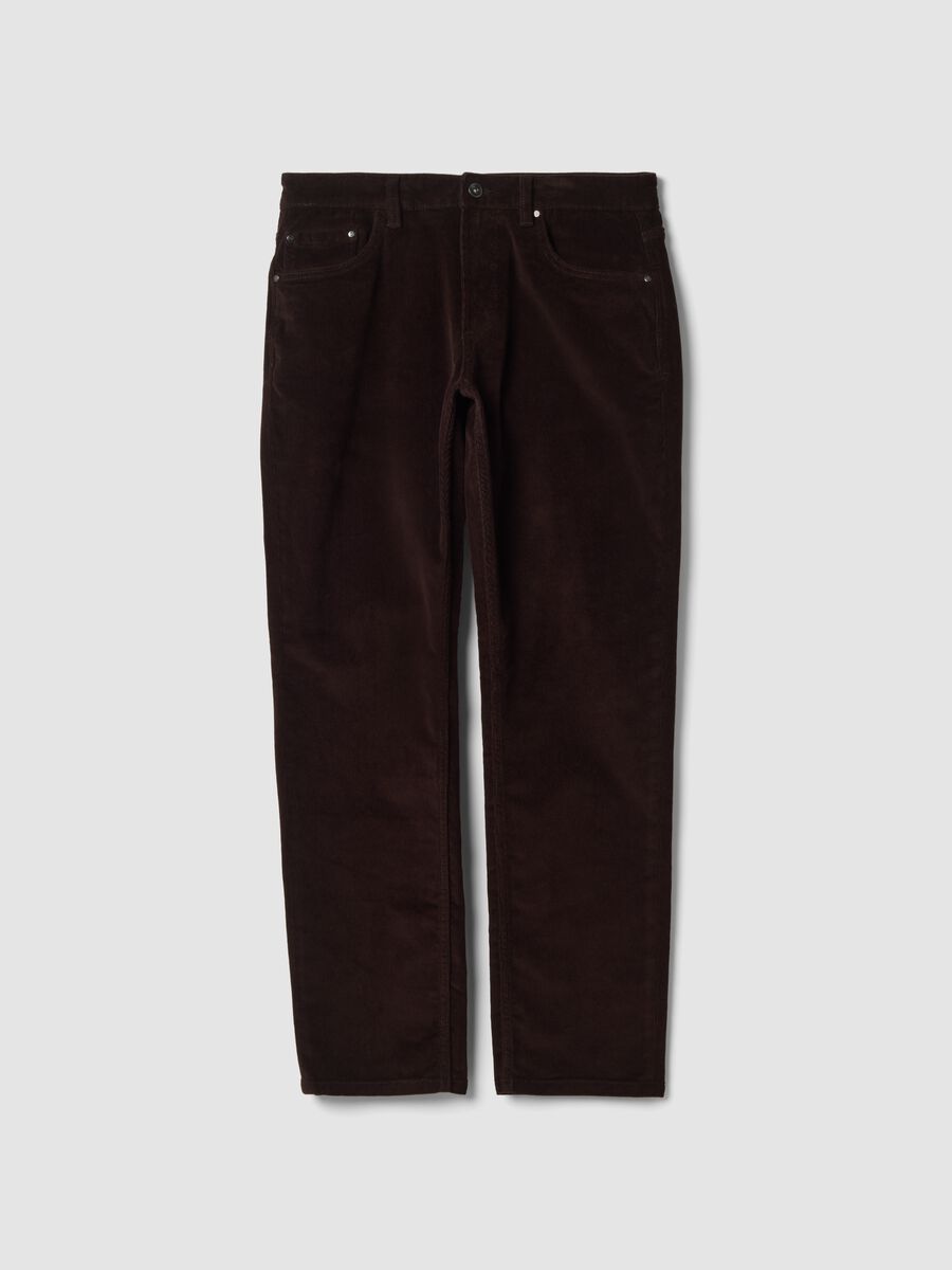 Brown regular-fit ribbed stretch cotton trousers_0