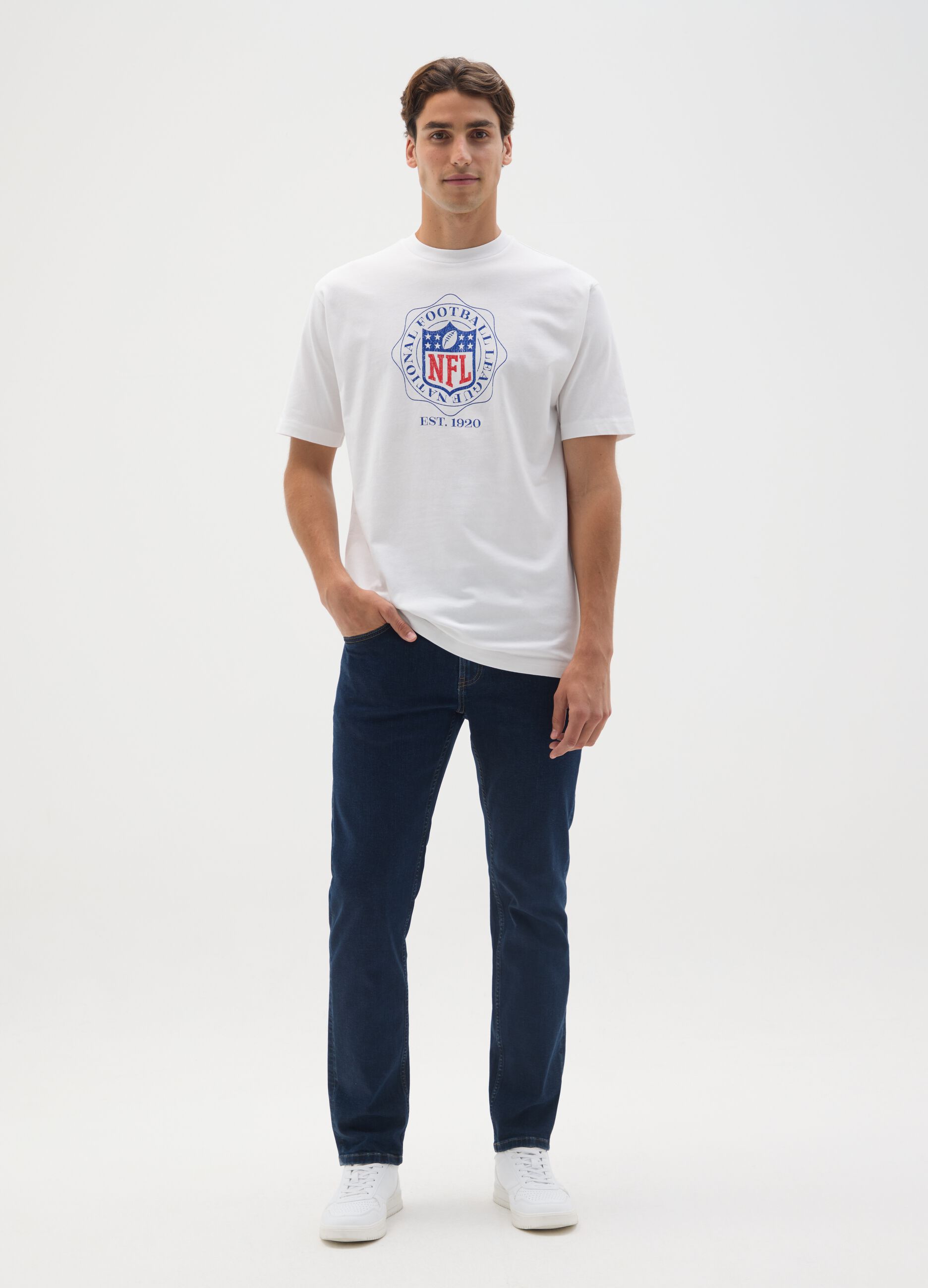 White Pure Cotton T-shirt with NFL logo