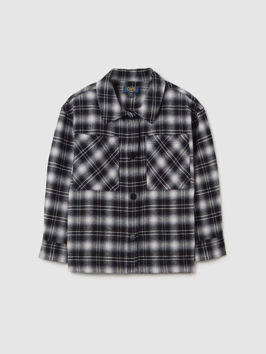 Grey Checked Cotton Shirt for Girls_0