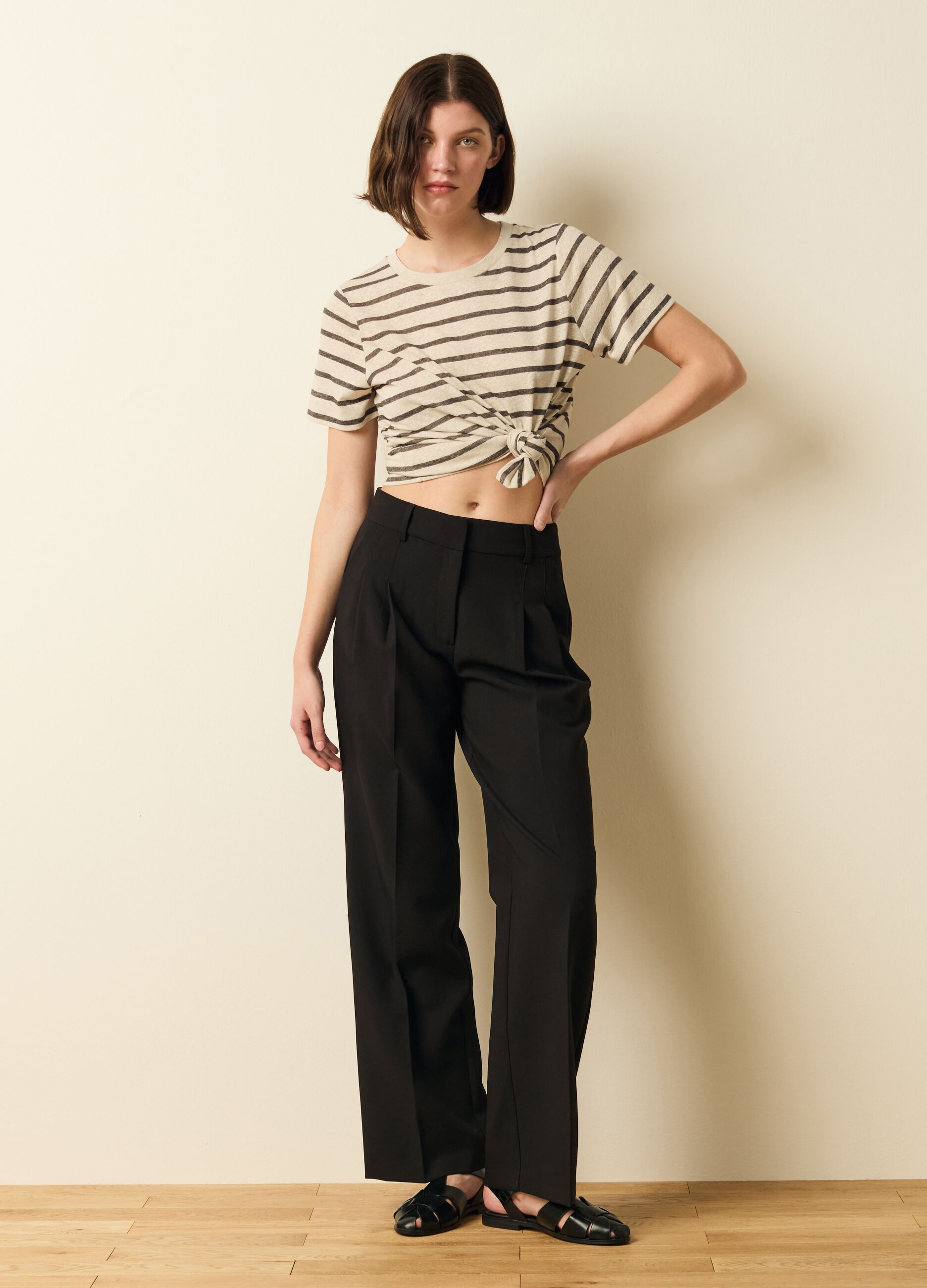 Striped T-shirt in linen blend