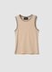 Beige regular fit stretch cotton tank top with embroidered edges_4