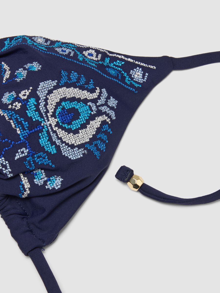 Top bikini triangolo blu in tessuto elasticizzato_5