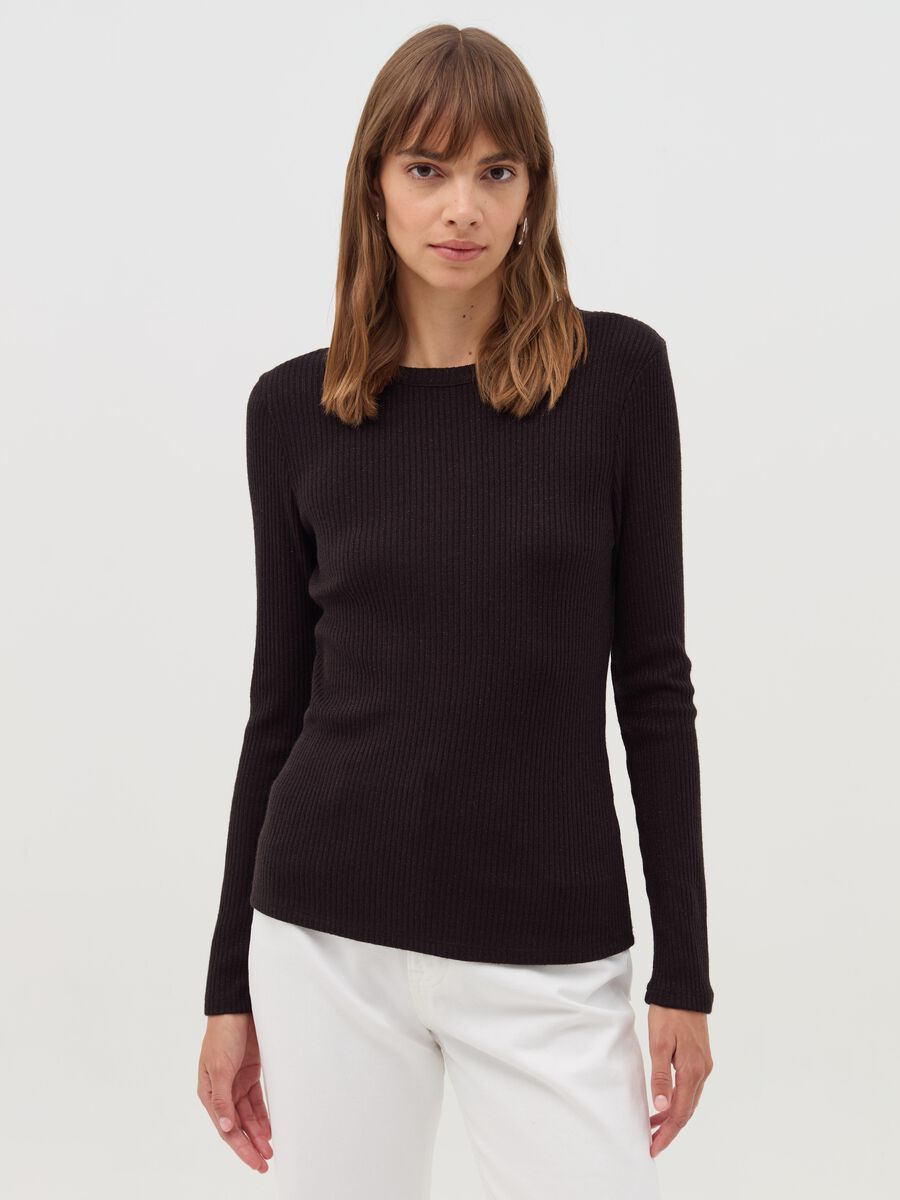 Flat-rib T-shirt with round neck and lurex_0