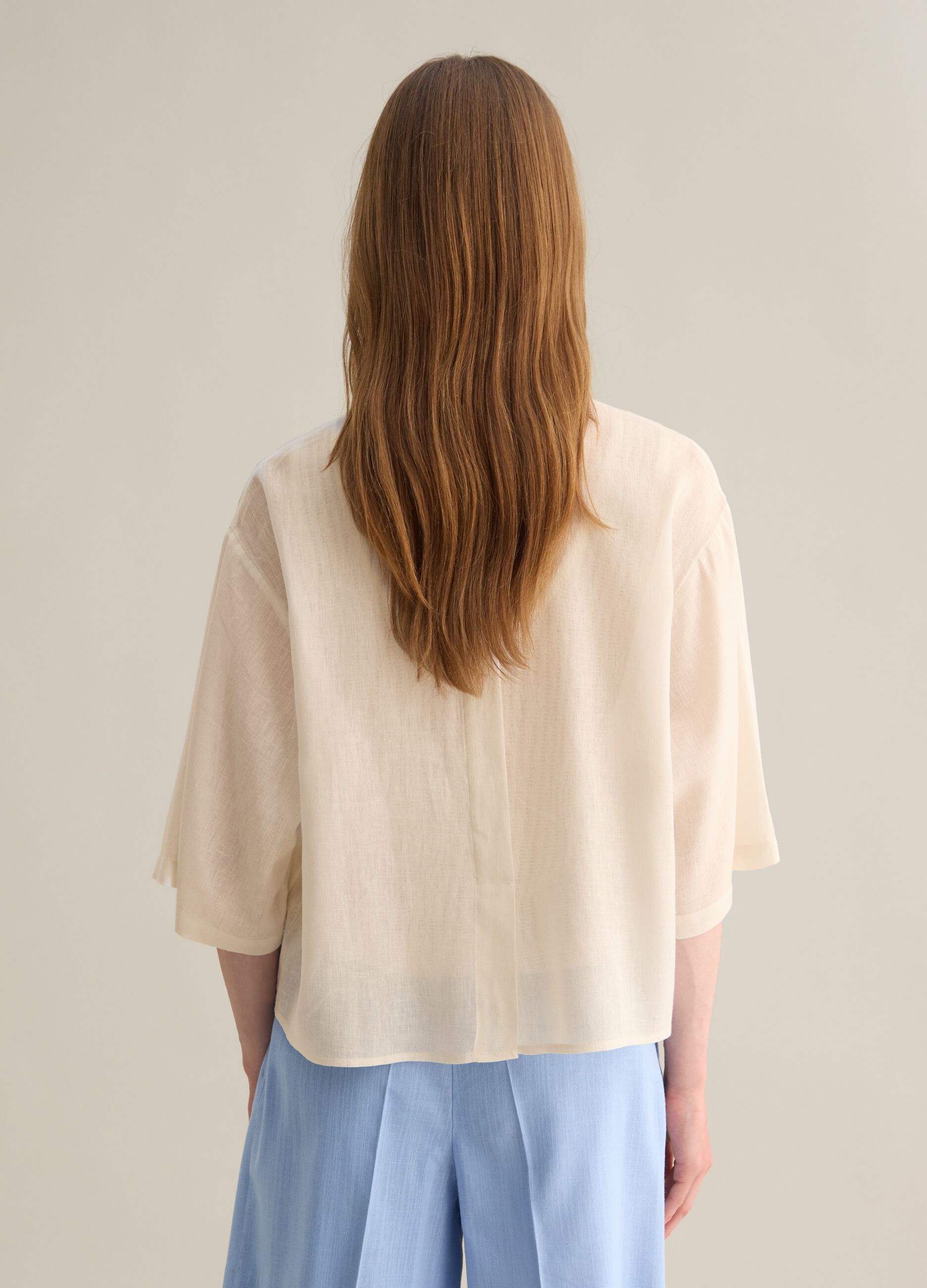 Camicia oversize da donna in misto lino bianca