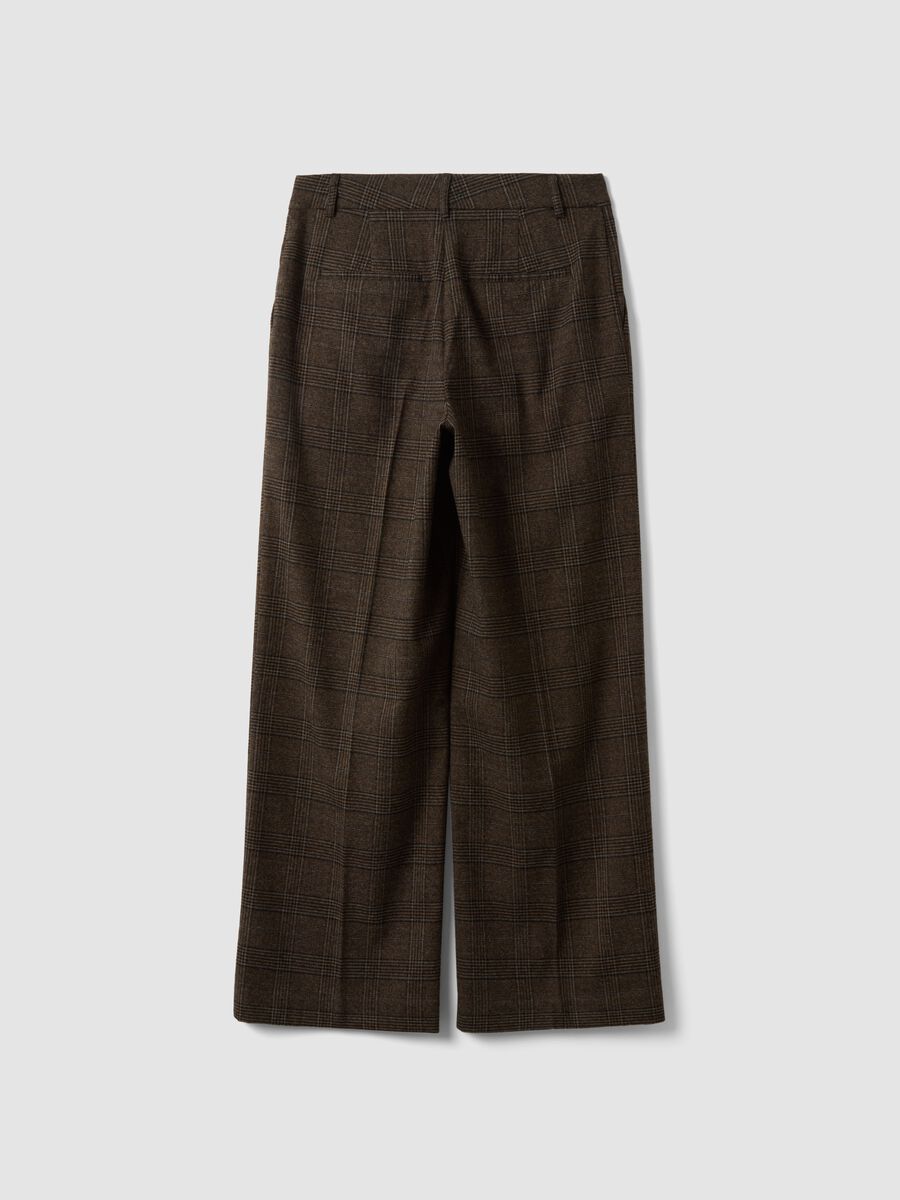 Brown wide-leg checked stretch-viscose trousers_6