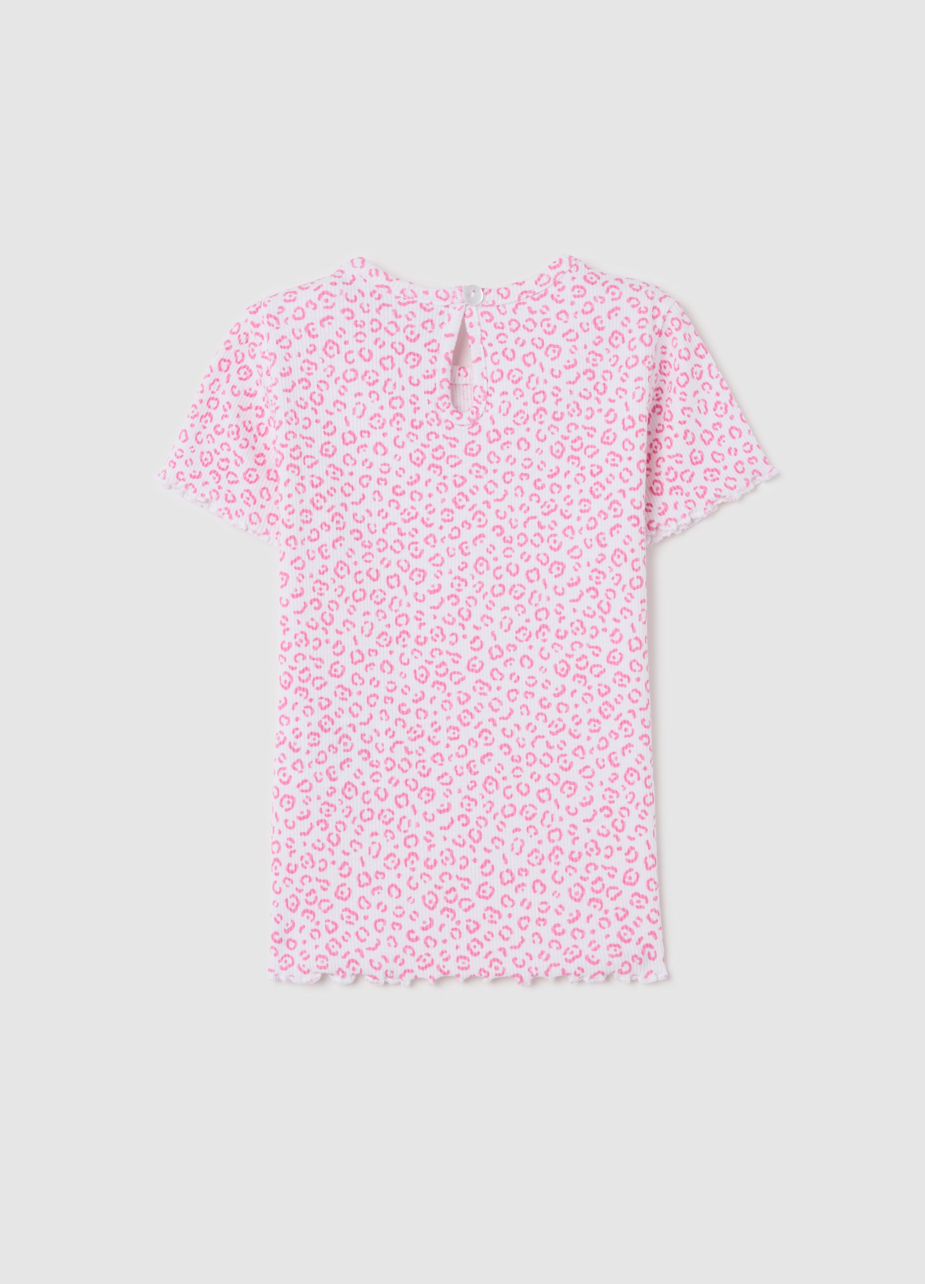 White ribbed T-shirt with animal print