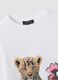 White stretch cotton T-shirt with leopard print for girls_4