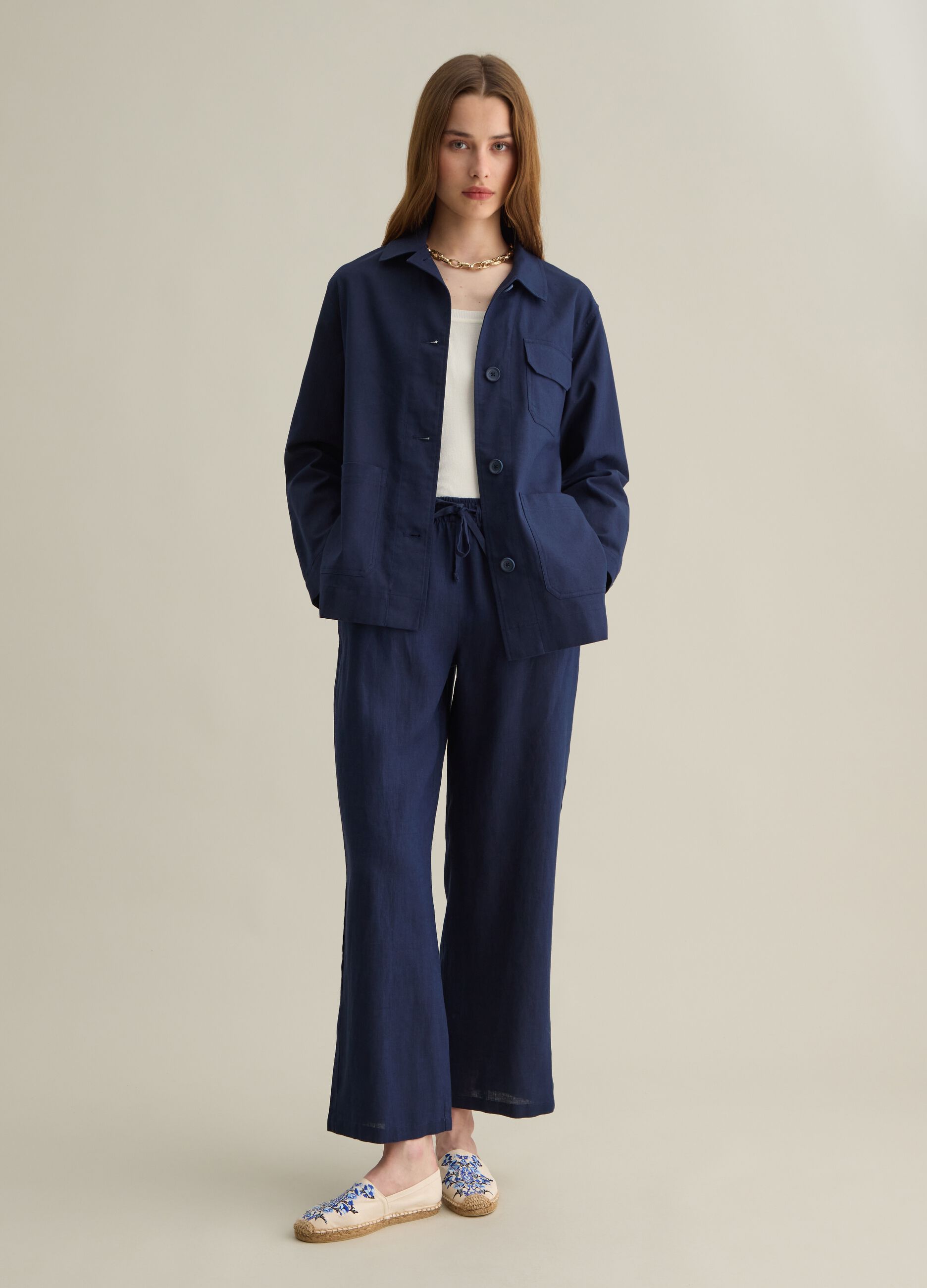 Piombo Blue Linen Trousers