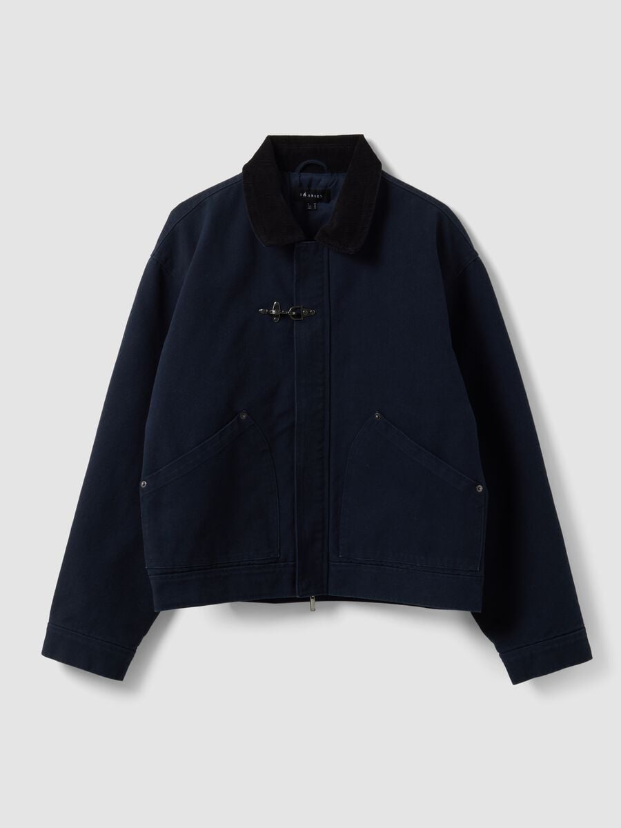 Blue cropped pure cotton padded jacket, oversized fit_0