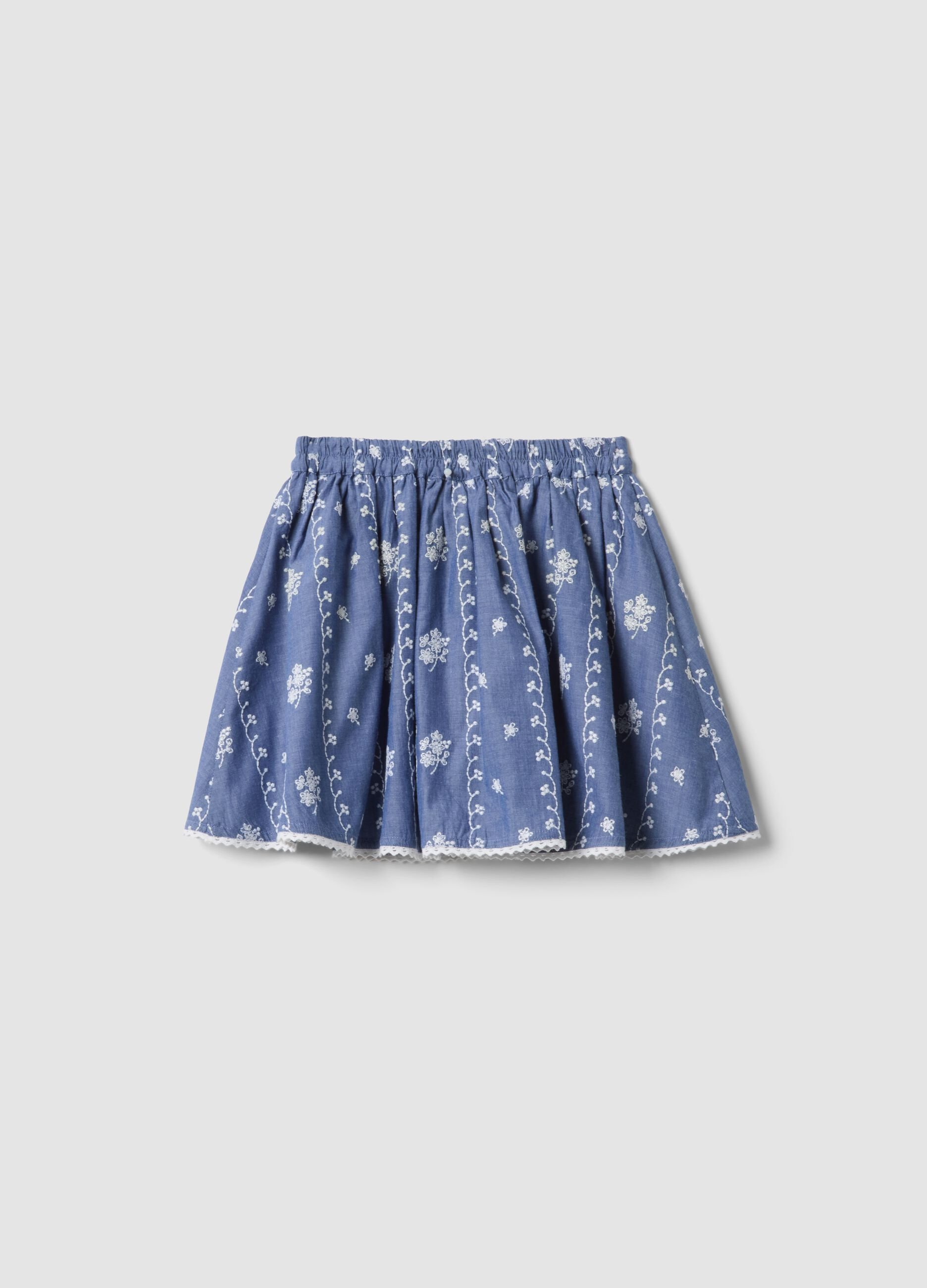 Blue pure cotton mini skirt with embroidery