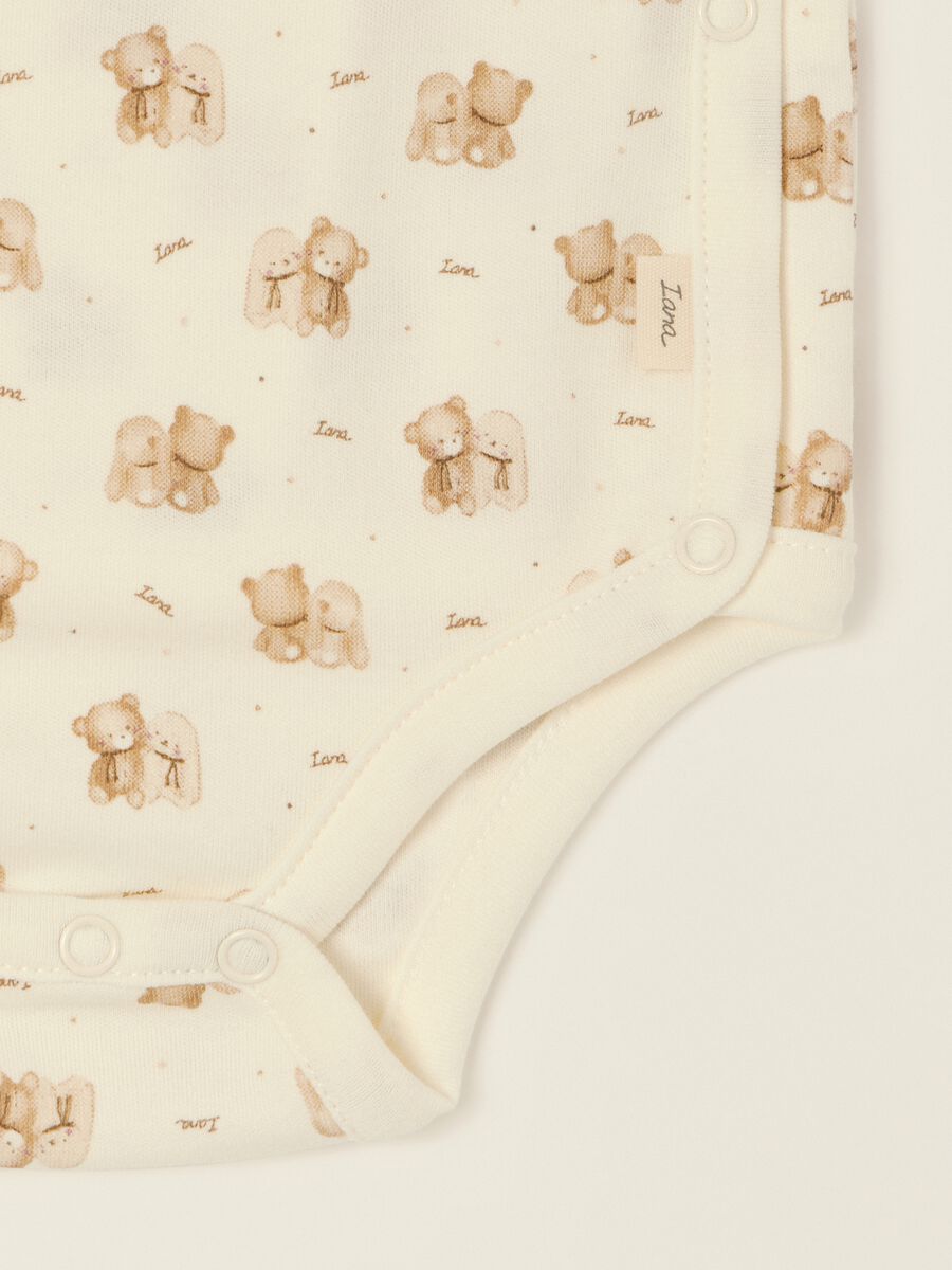 Two-pack of white pure cotton baby bodysuits with teddy bear print_2