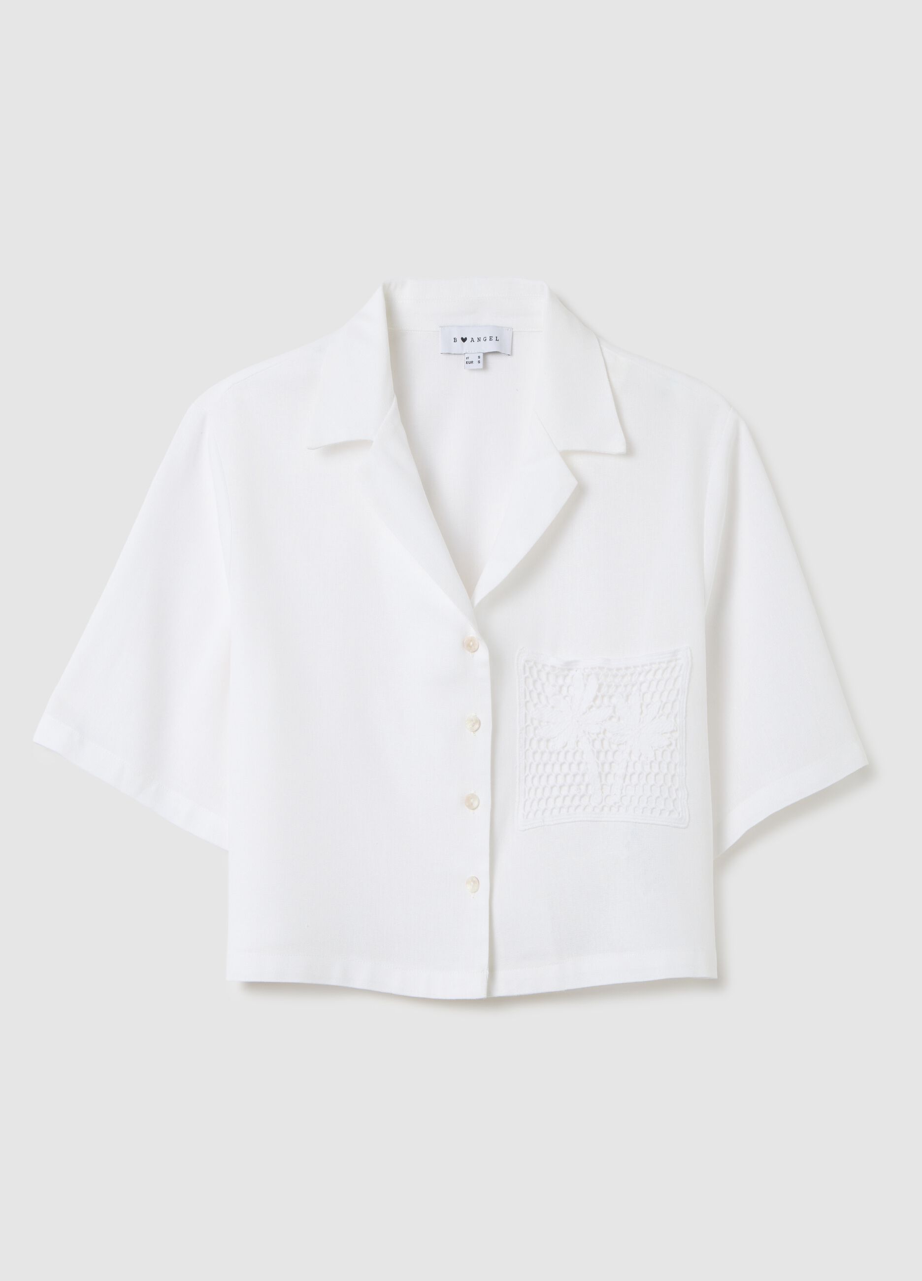 Camicia corta da donna bianca regular fit con dettagli in pizzo