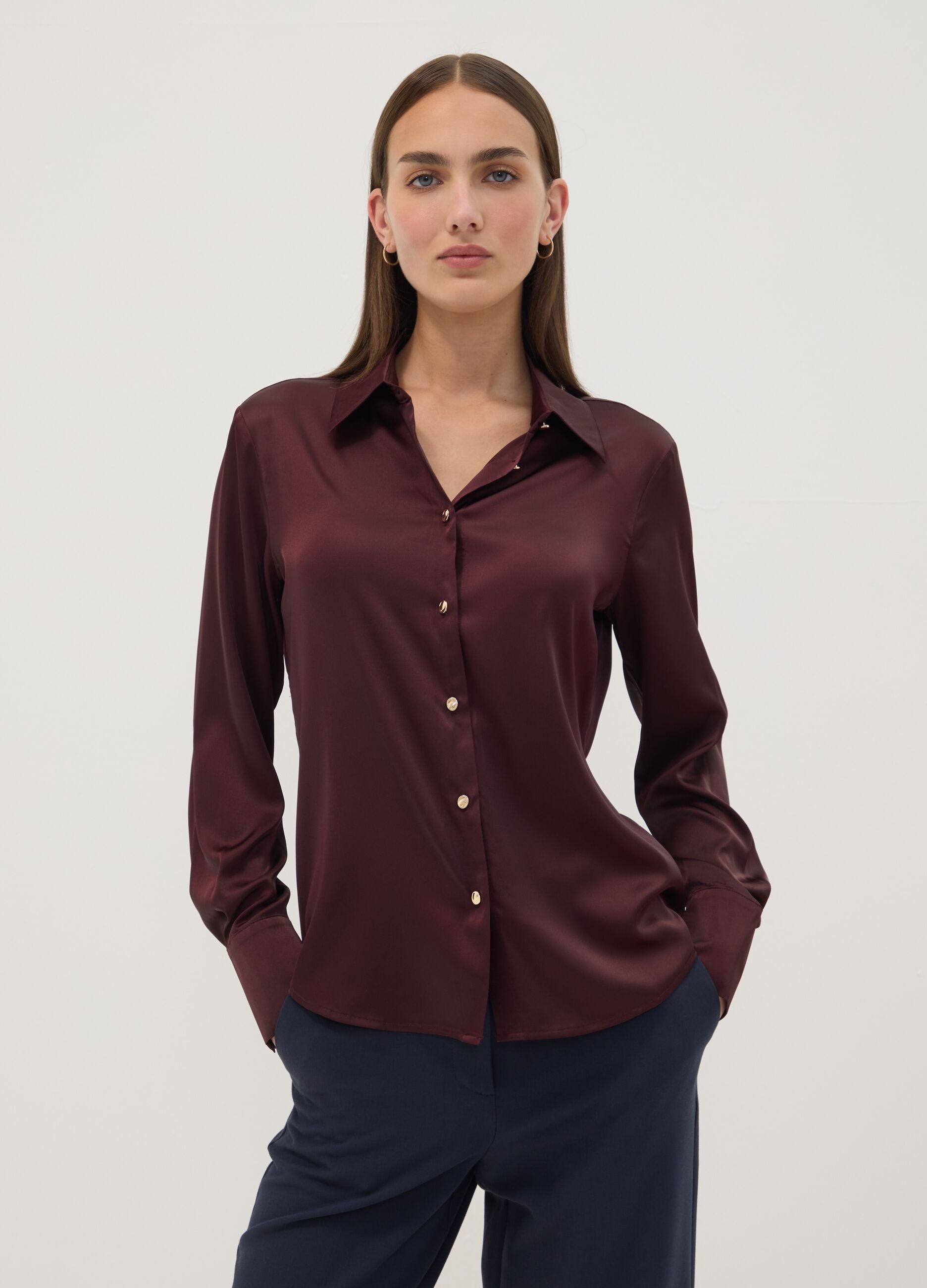 Purple stretch shirt with classic collar