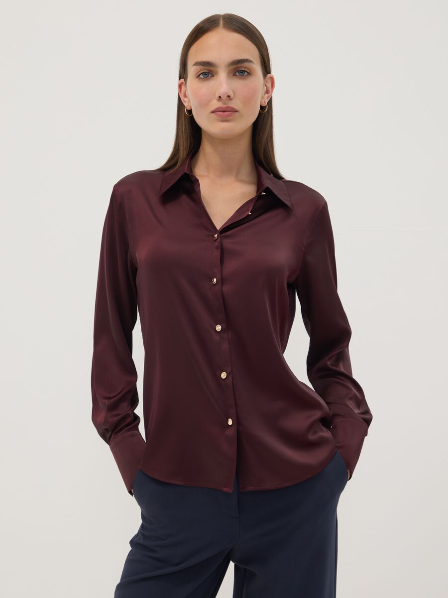Purple stretch shirt with classic collar_0