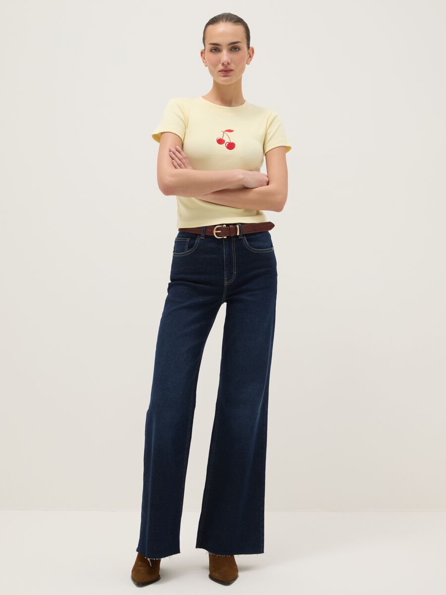 Yellow pure cotton regular fit T-shirt with cherry print_1
