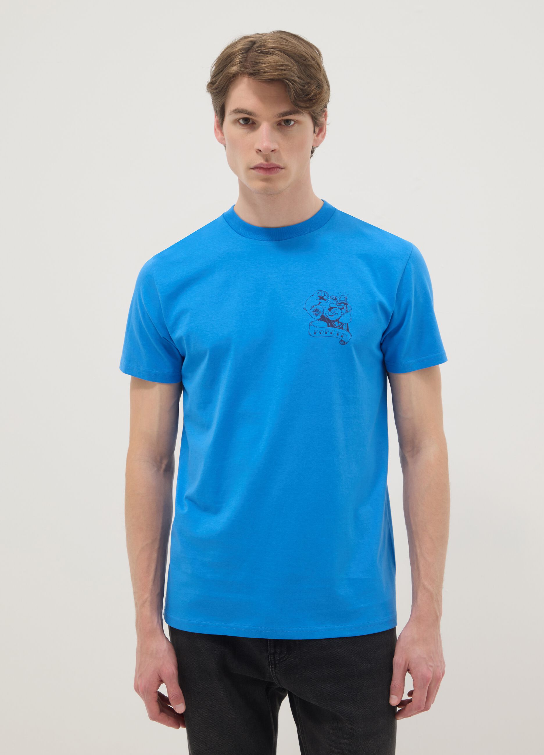 Blue pure cotton regular fit T-shirt with Popeye print