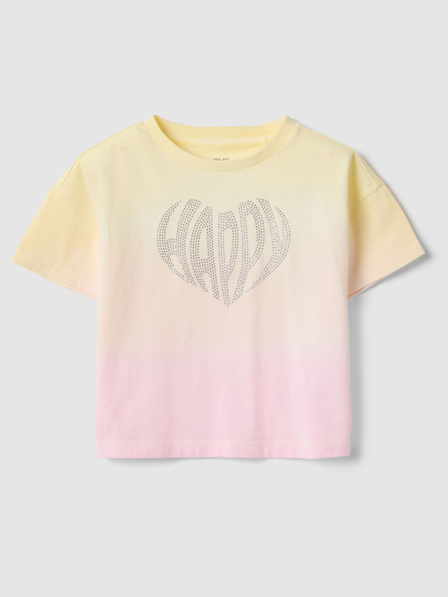 Multicolour pure cotton t-shirt with lettering for girls_0