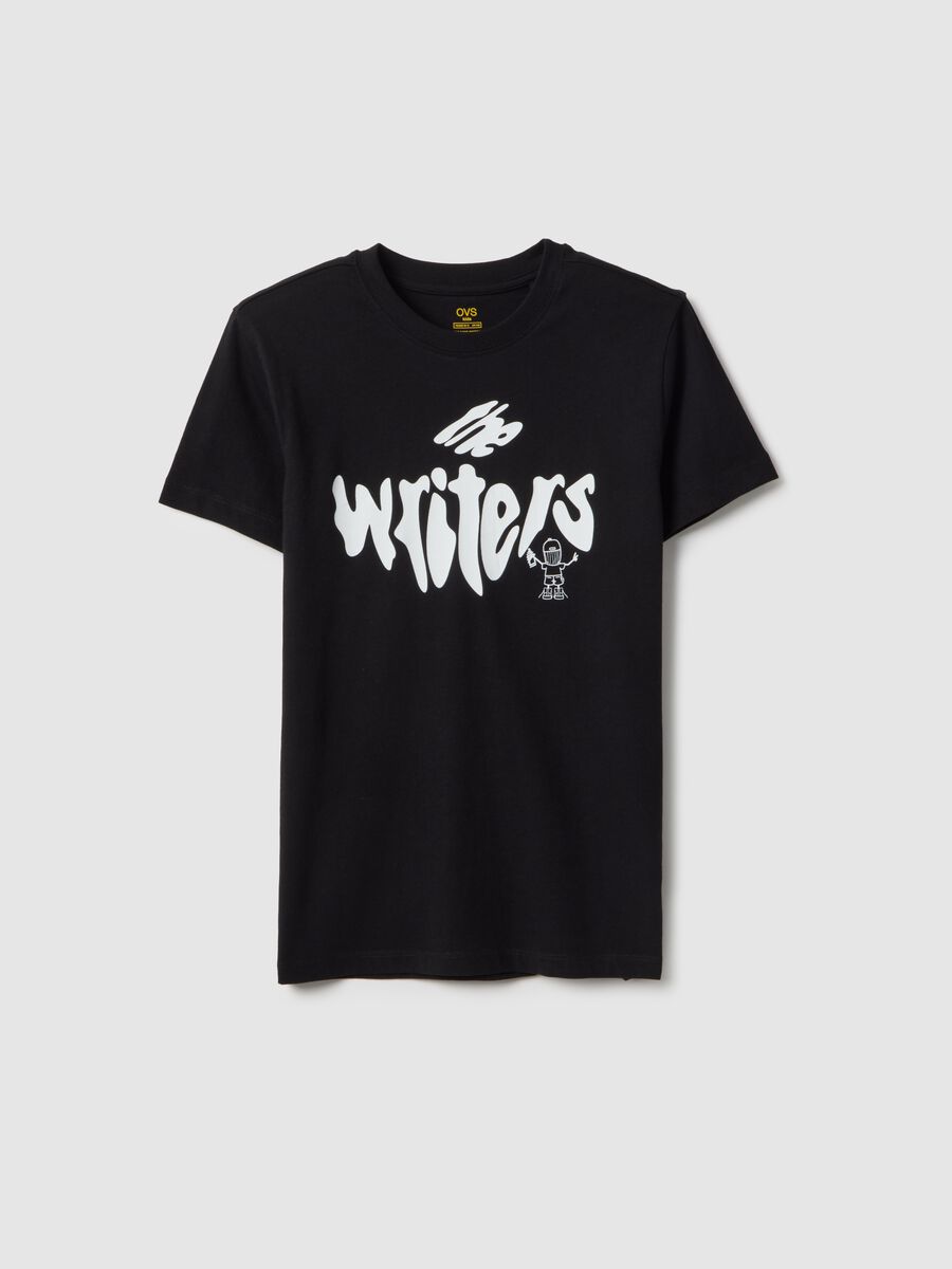 Regular fit boys' black pure cotton T-shirt with lettering_3