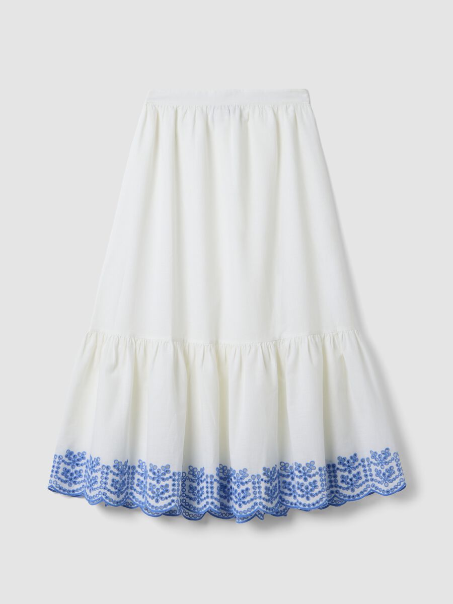 White cotton-linen blend skirt with embroidery_4