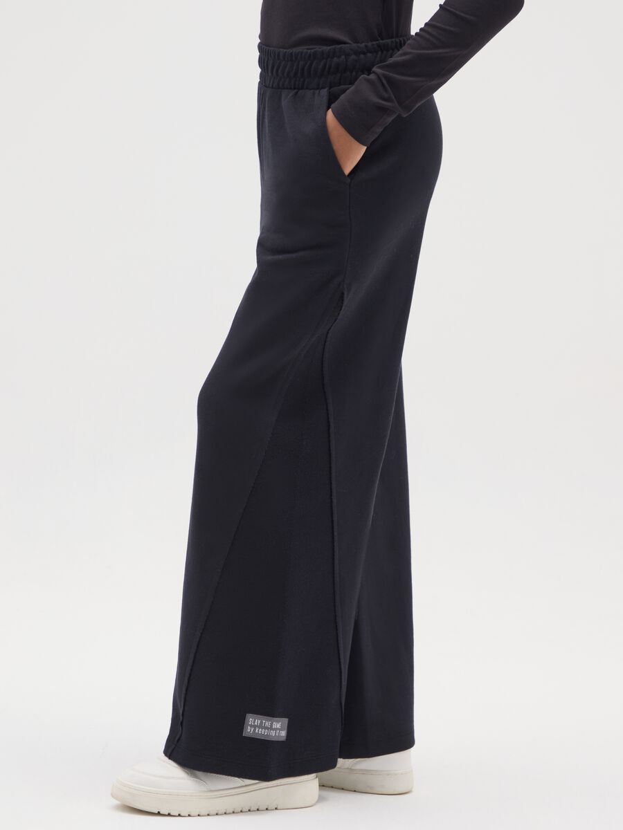 Girls' wide leg black cotton blend trousers_2
