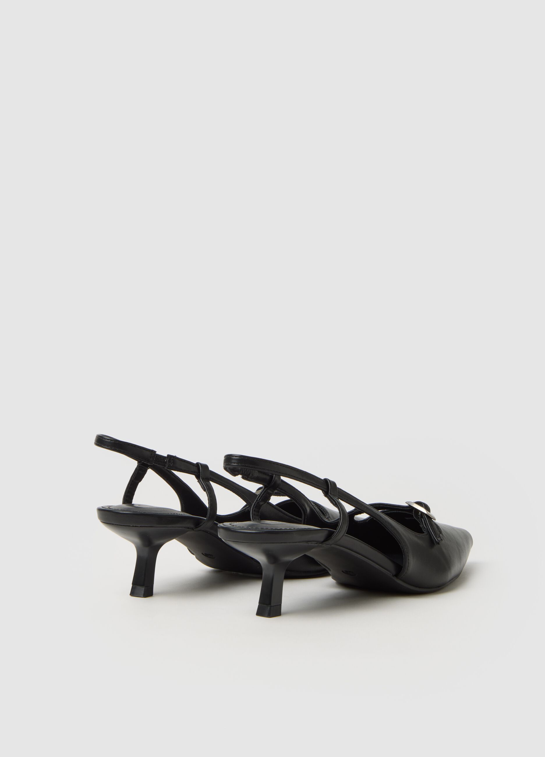 Black genuine leather slingback shoes with strap