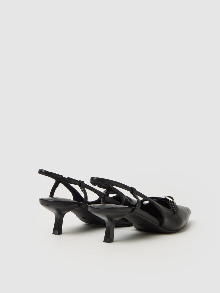 Black genuine leather slingback shoes with strap_2