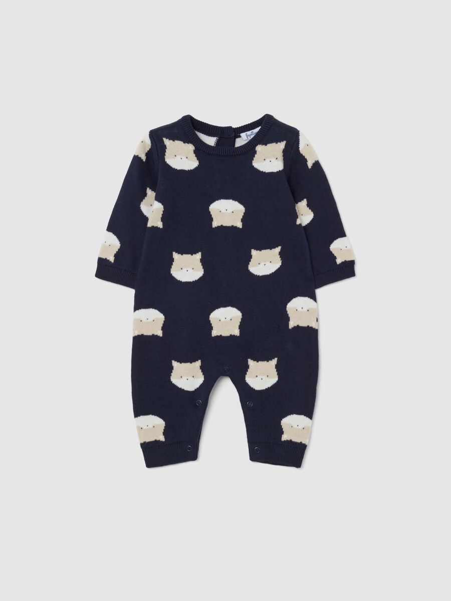 Multicolour newborn jumpsuit in pure cotton with prints and buttons_0
