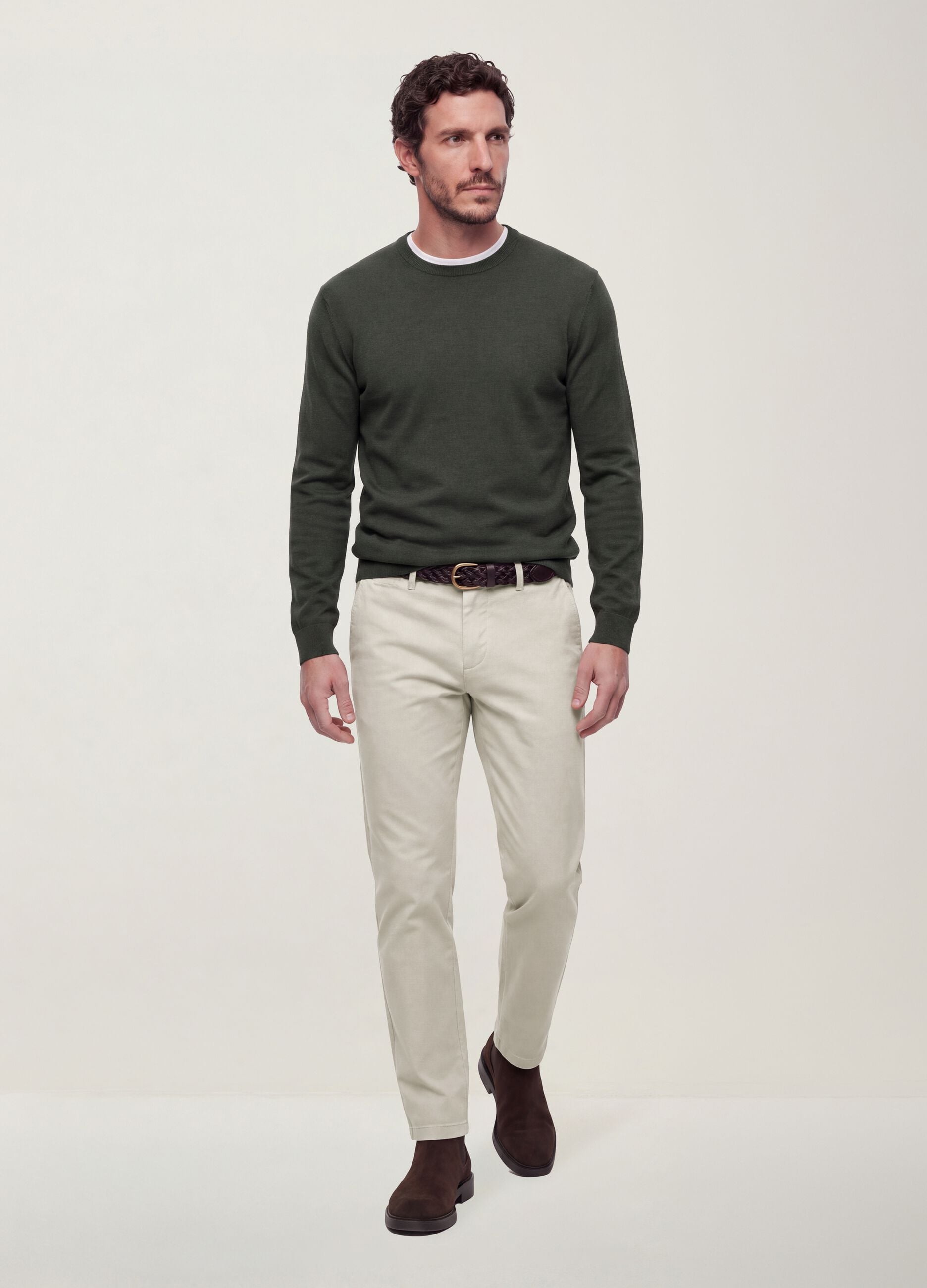 Green crew-neck jumper in viscose blend, regular fit
