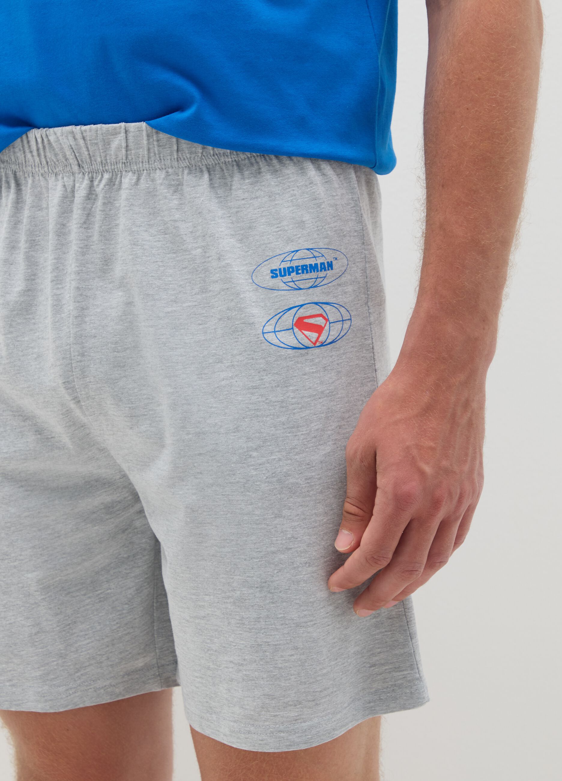 Completo pigiama da uomo in puro cotone blu con grafica Superman