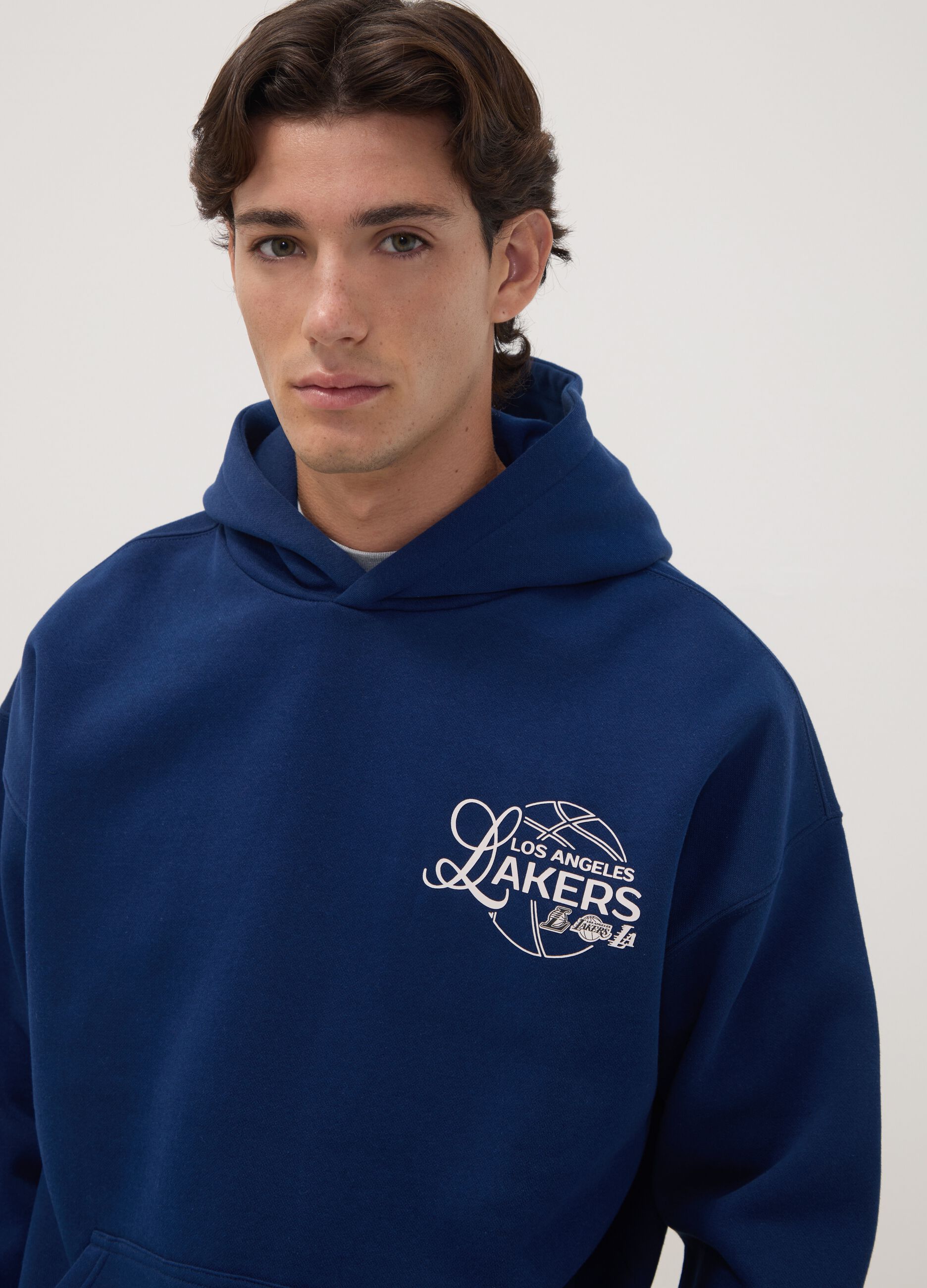 Blue cotton-blend hoodie with Lakers print