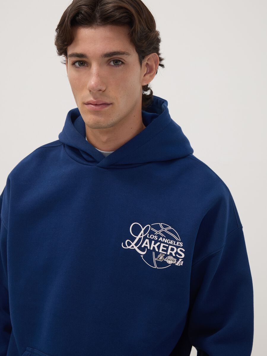 Felpa blu con cappuccio in misto cotone con stampa Lakers_3