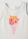 White fitted stretch cotton tank top with floral print for baby girl_2