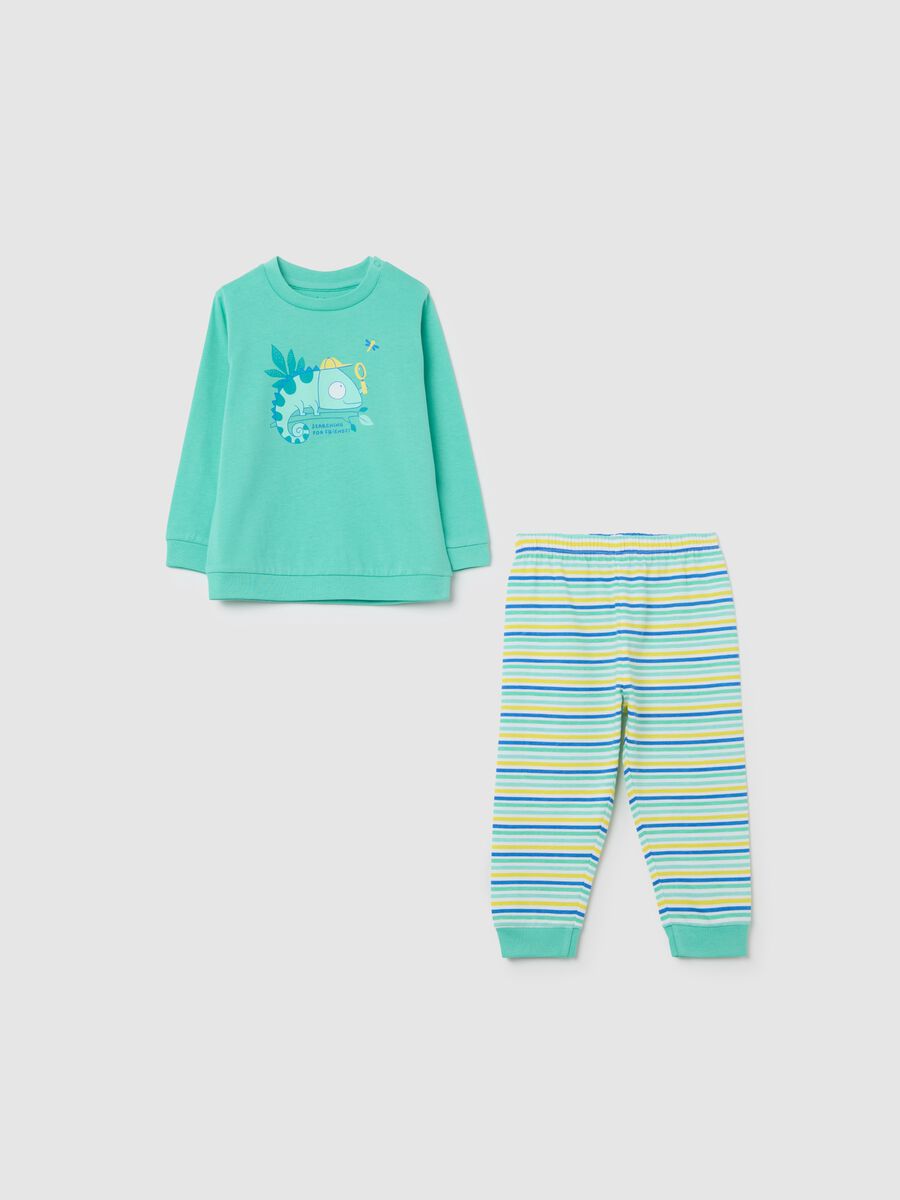 Green organic cotton pyjamas with chameleon print_0