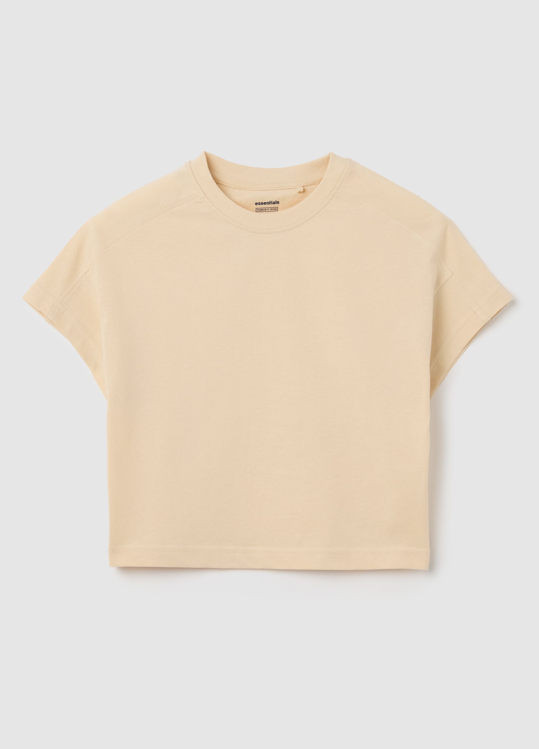 Short sleeve beige T-shirt in pure organic cotton