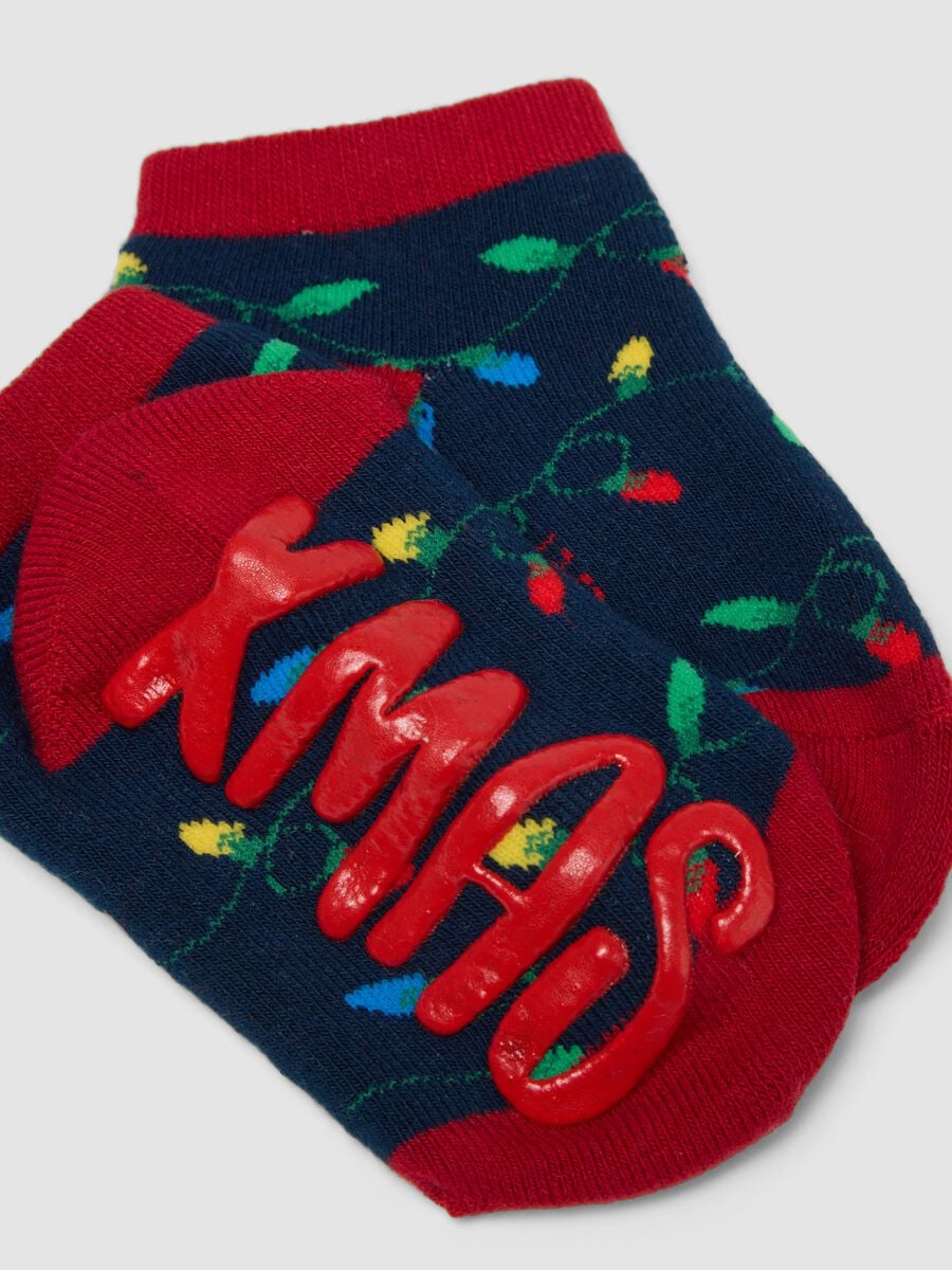 2-pack red and blue non-slip socks in stretch organic cotton_1