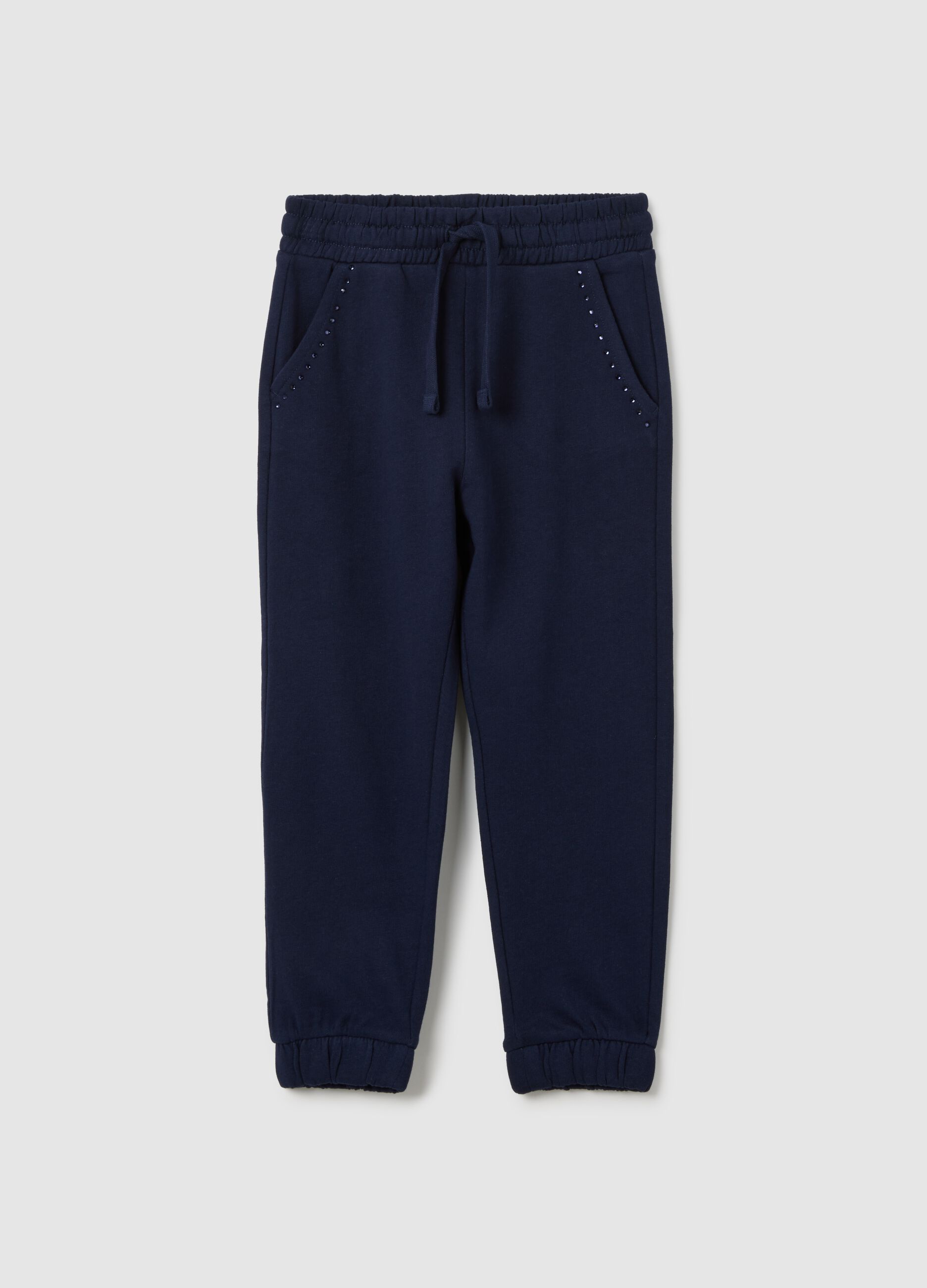 Girls' blue pure cotton regular fit trousers