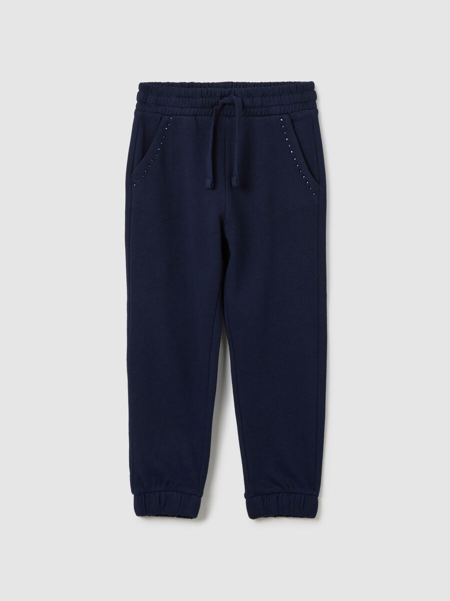 Girls' blue pure cotton regular fit trousers_0