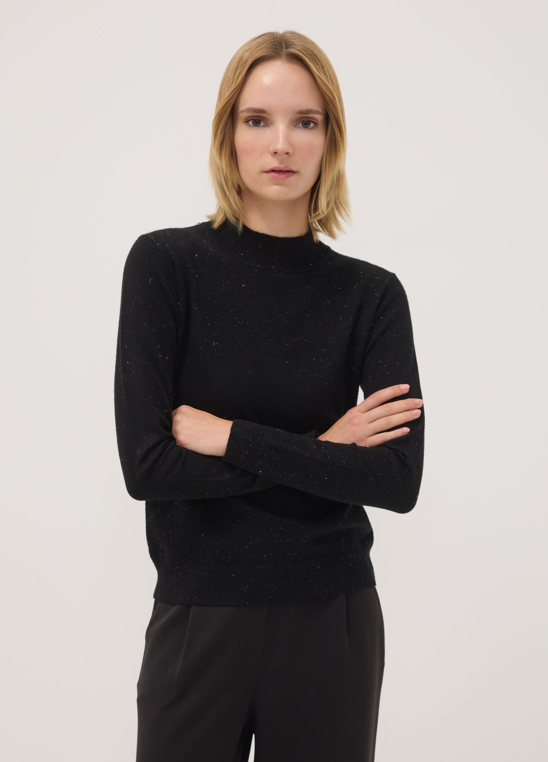 Black viscose-blend high-neck jumper, regular fit