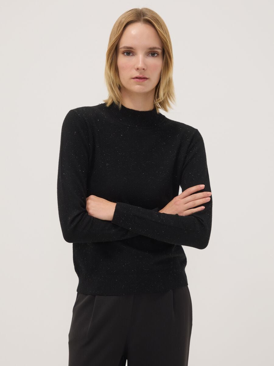 Black viscose-blend high-neck jumper, regular fit_0