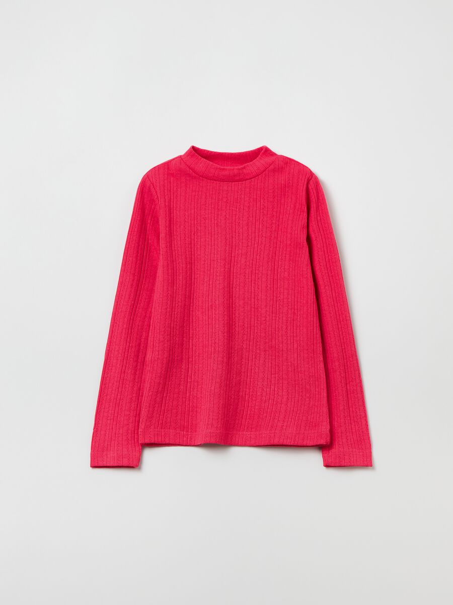 T-shirt in pointelle a collo alto_0