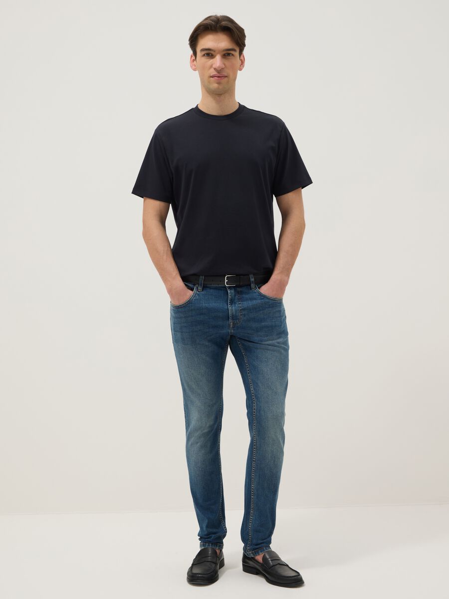 Skinny fit blue stretch cotton jeans_0