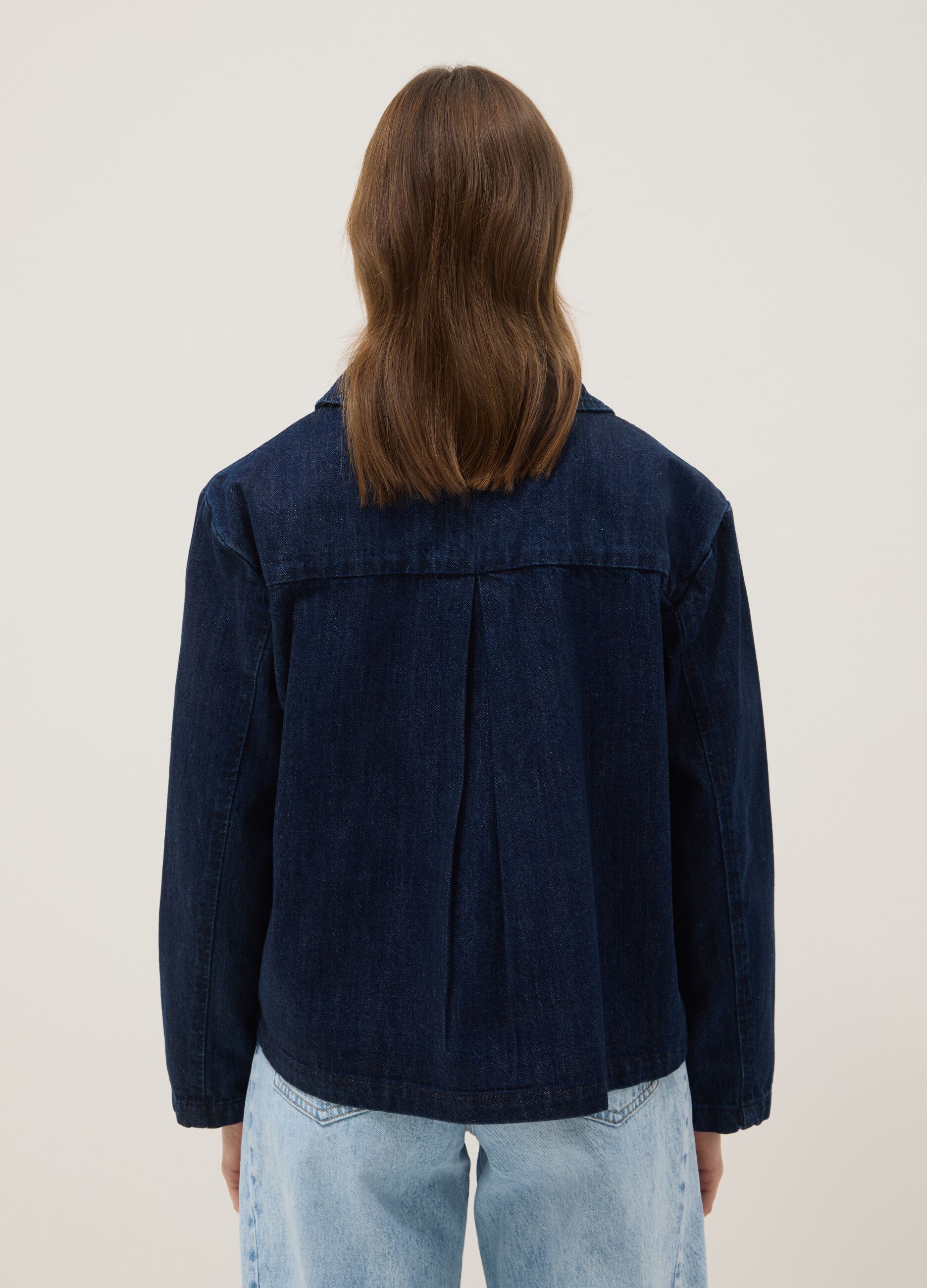 Giacca in puro cotone denim blu regular fit con tasche