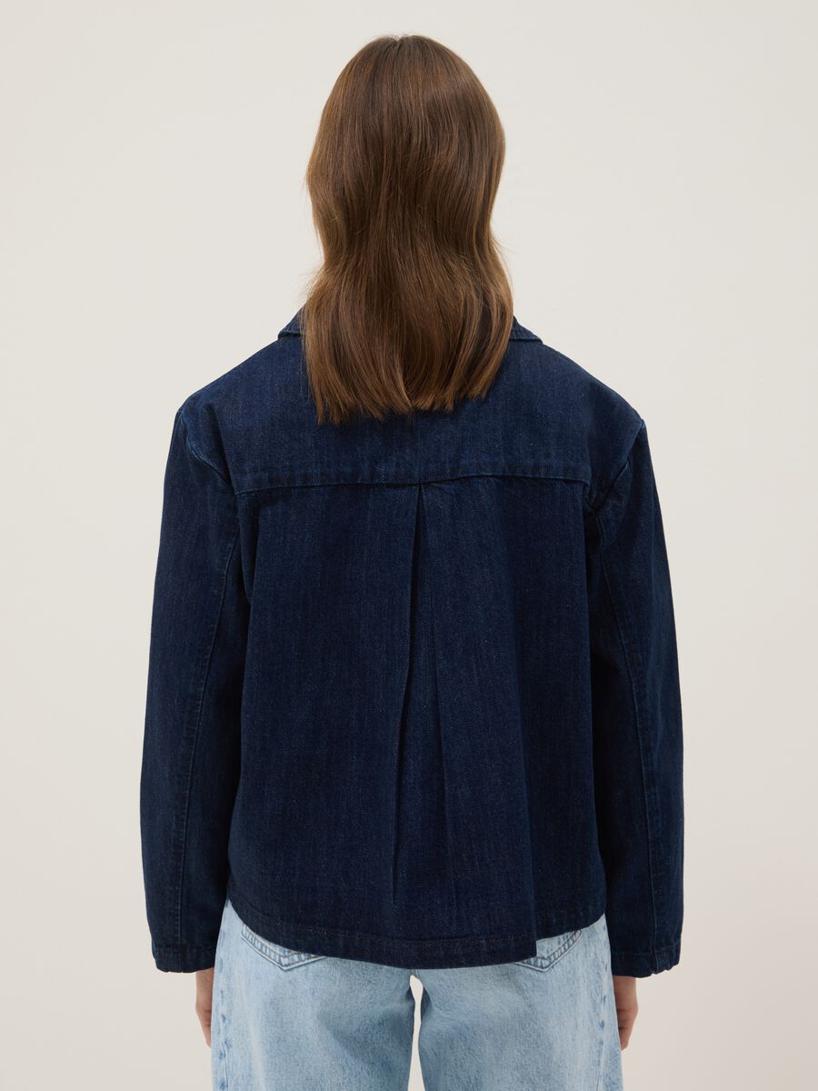 Giacca in puro cotone denim blu regular fit con tasche_2