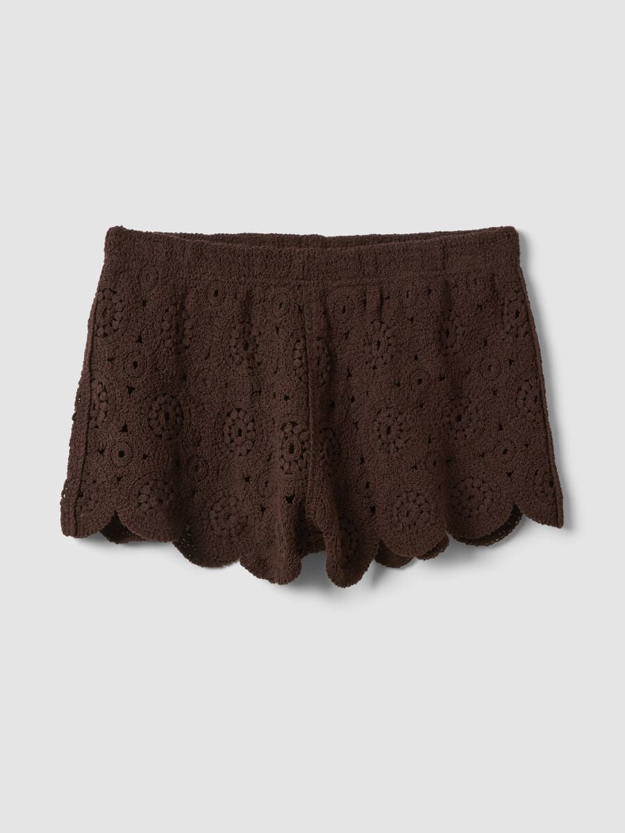 Brown crochet regular-fit cotton-blend shorts_4